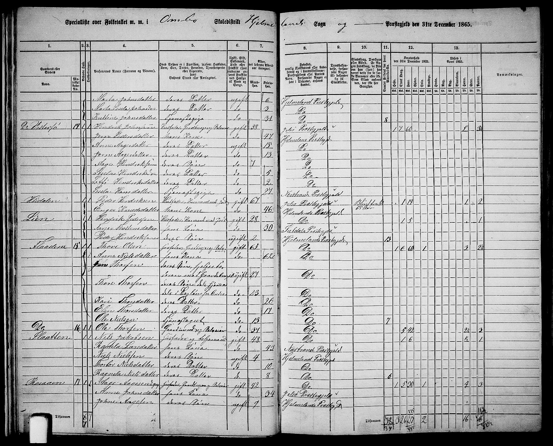 RA, 1865 census for Hjelmeland, 1865, p. 26