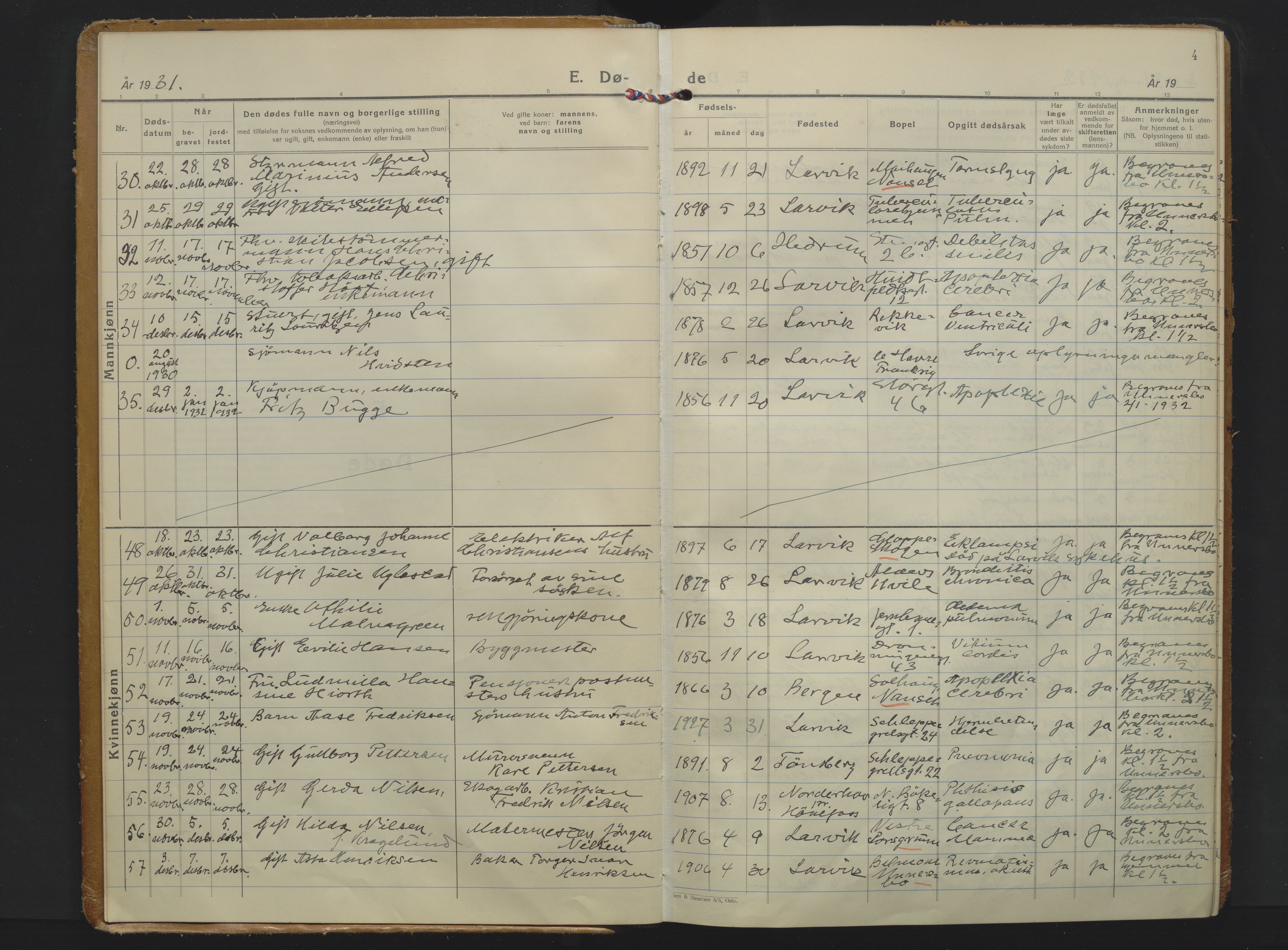 Larvik kirkebøker, AV/SAKO-A-352/F/Fa/L0017: Parish register (official) no. I 17, 1931-1959, p. 4