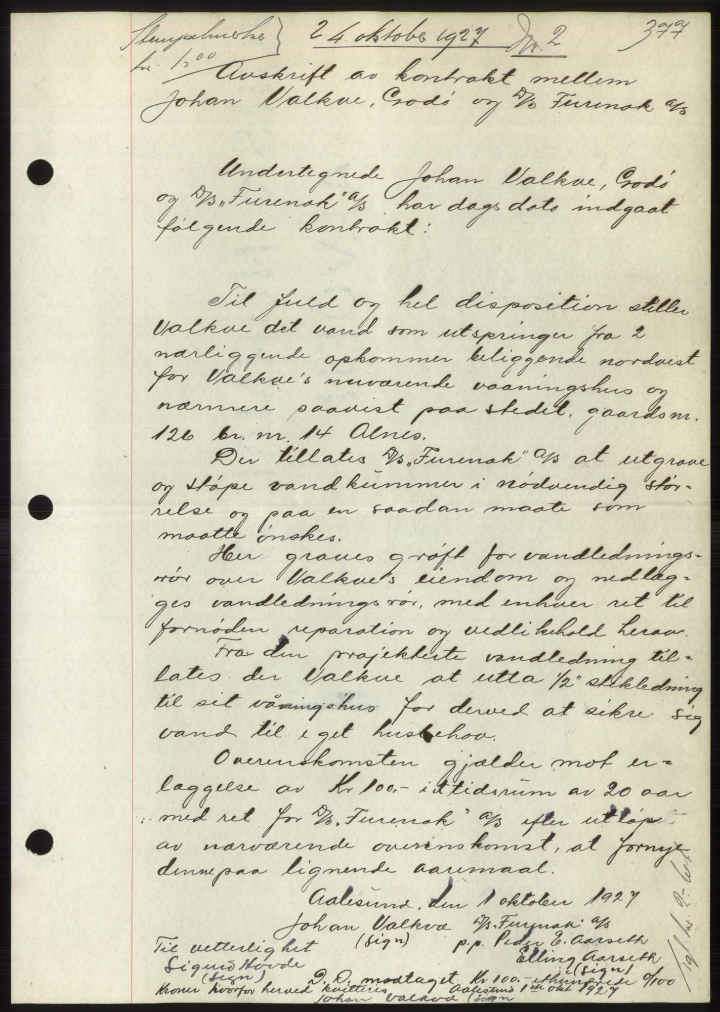 Nordre Sunnmøre sorenskriveri, AV/SAT-A-0006/1/2/2C/2Ca/L0037: Mortgage book no. 40, 1927-1927, Deed date: 24.10.1927