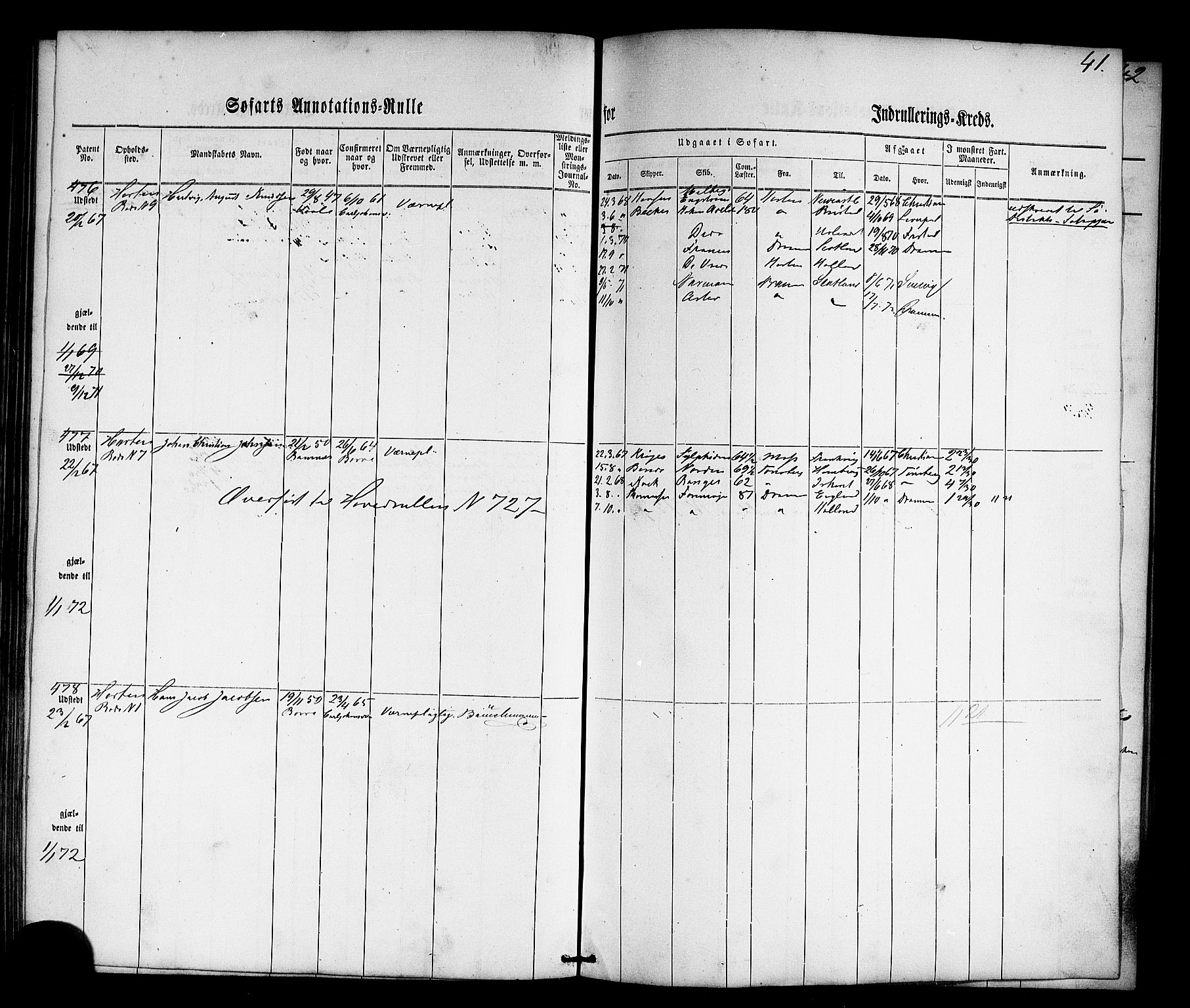 Horten innrulleringskontor, SAKO/A-785/F/Fb/L0001: Annotasjonsrulle, 1864-1868, p. 56