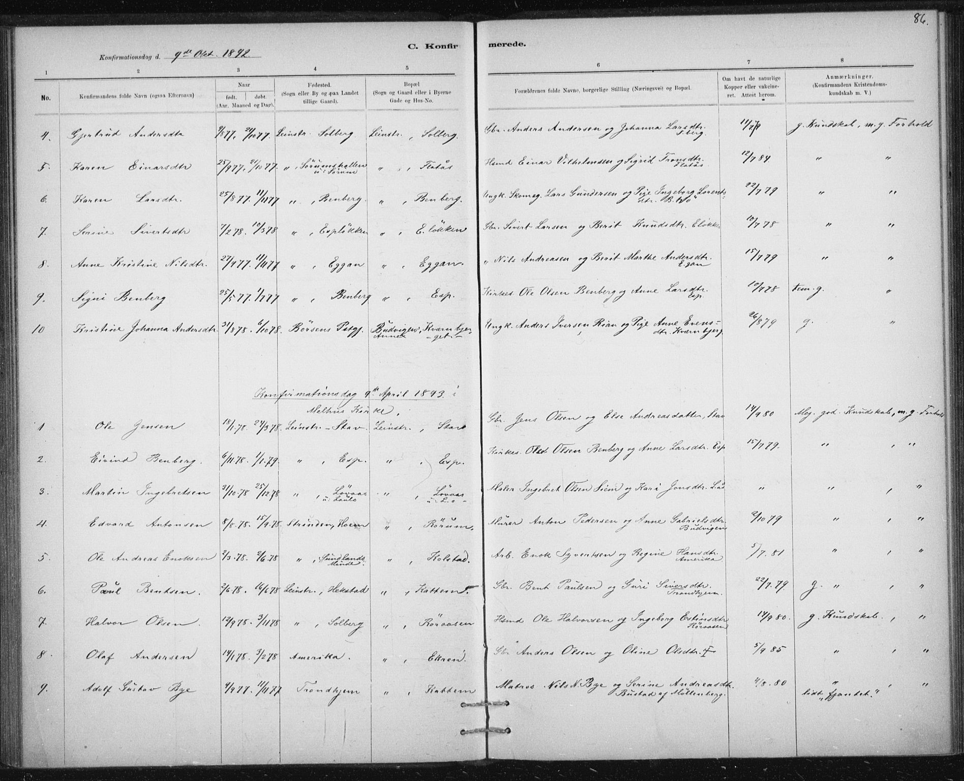 Ministerialprotokoller, klokkerbøker og fødselsregistre - Sør-Trøndelag, SAT/A-1456/613/L0392: Parish register (official) no. 613A01, 1887-1906, p. 86