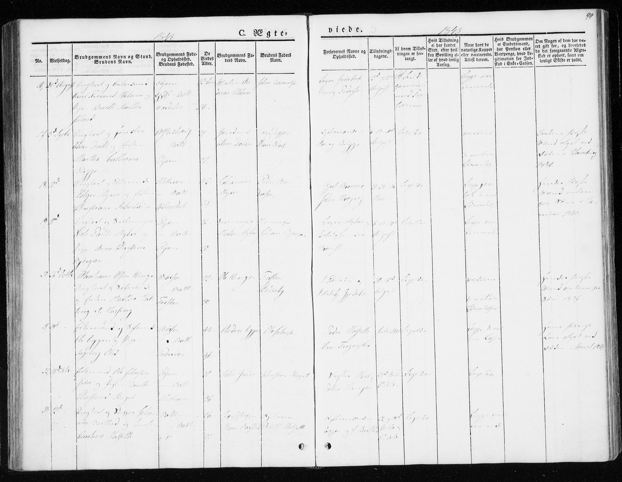 Ministerialprotokoller, klokkerbøker og fødselsregistre - Sør-Trøndelag, SAT/A-1456/604/L0183: Parish register (official) no. 604A04, 1841-1850, p. 99