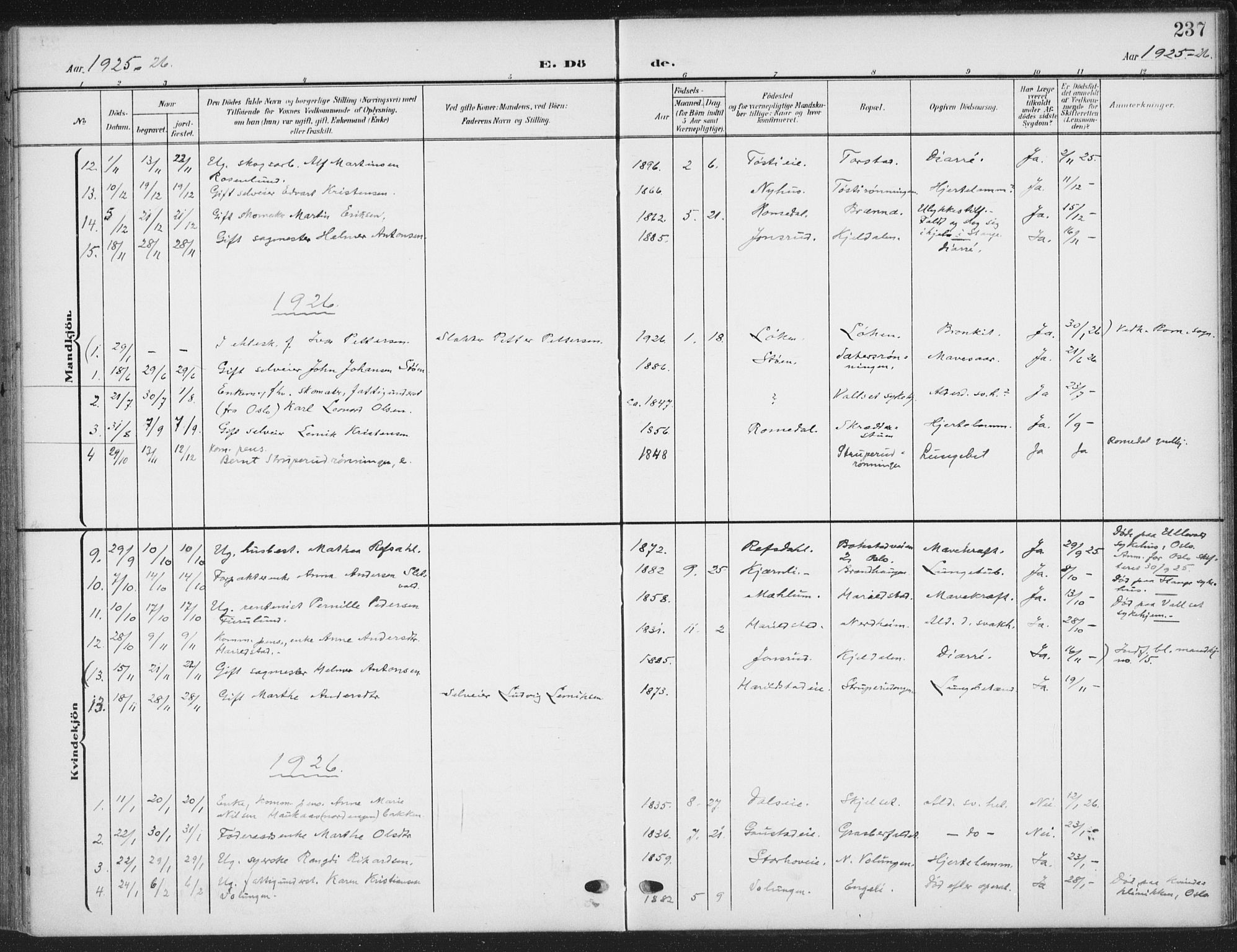 Romedal prestekontor, SAH/PREST-004/K/L0009: Parish register (official) no. 9, 1906-1929, p. 237