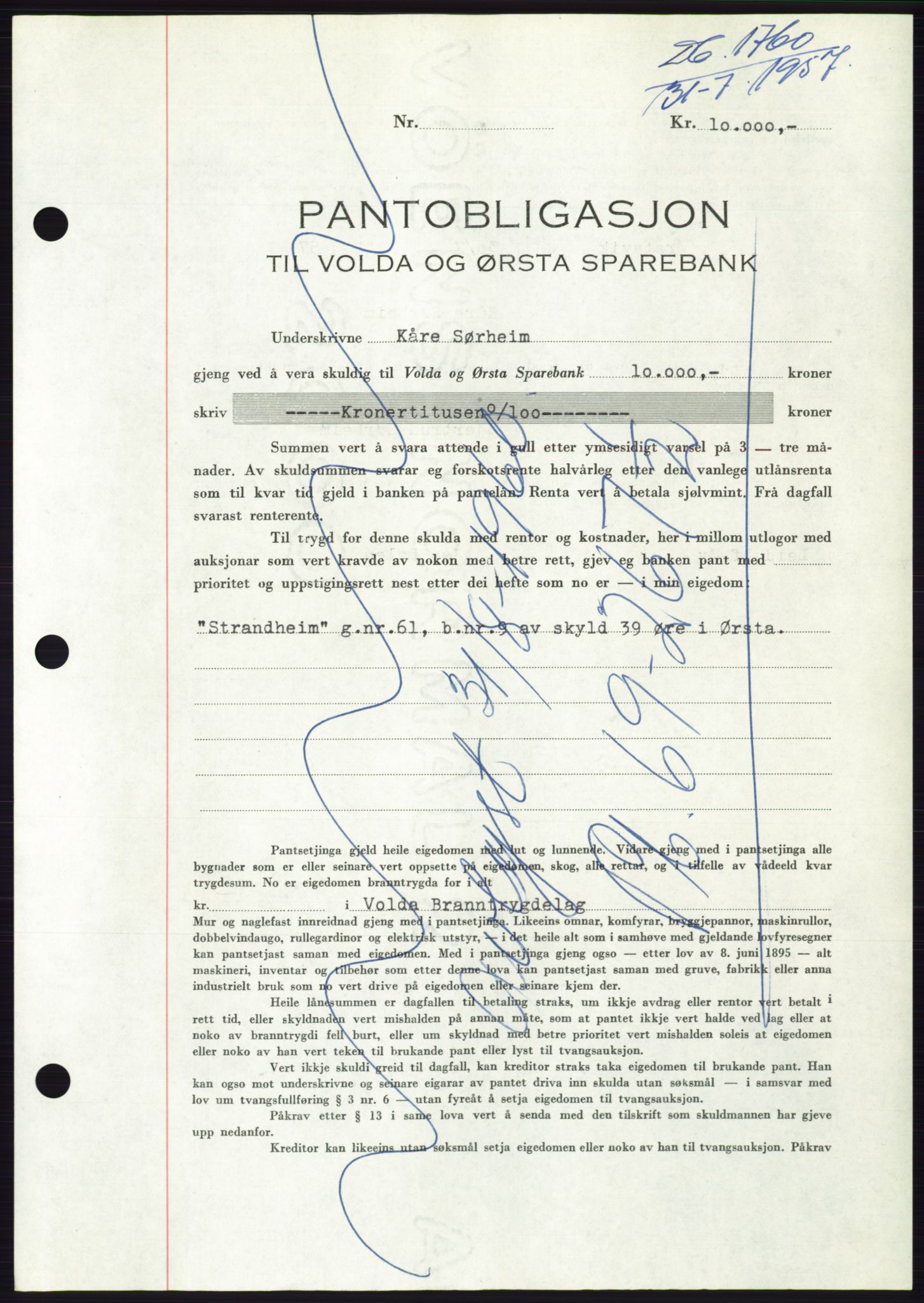 Søre Sunnmøre sorenskriveri, AV/SAT-A-4122/1/2/2C/L0130: Mortgage book no. 18B, 1957-1958, Diary no: : 1760/1957