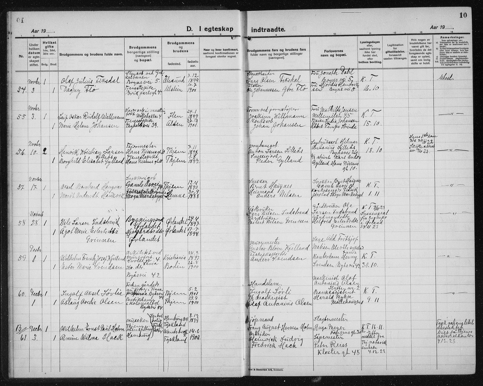 Ministerialprotokoller, klokkerbøker og fødselsregistre - Sør-Trøndelag, SAT/A-1456/603/L0176: Parish register (copy) no. 603C04, 1923-1941, p. 10