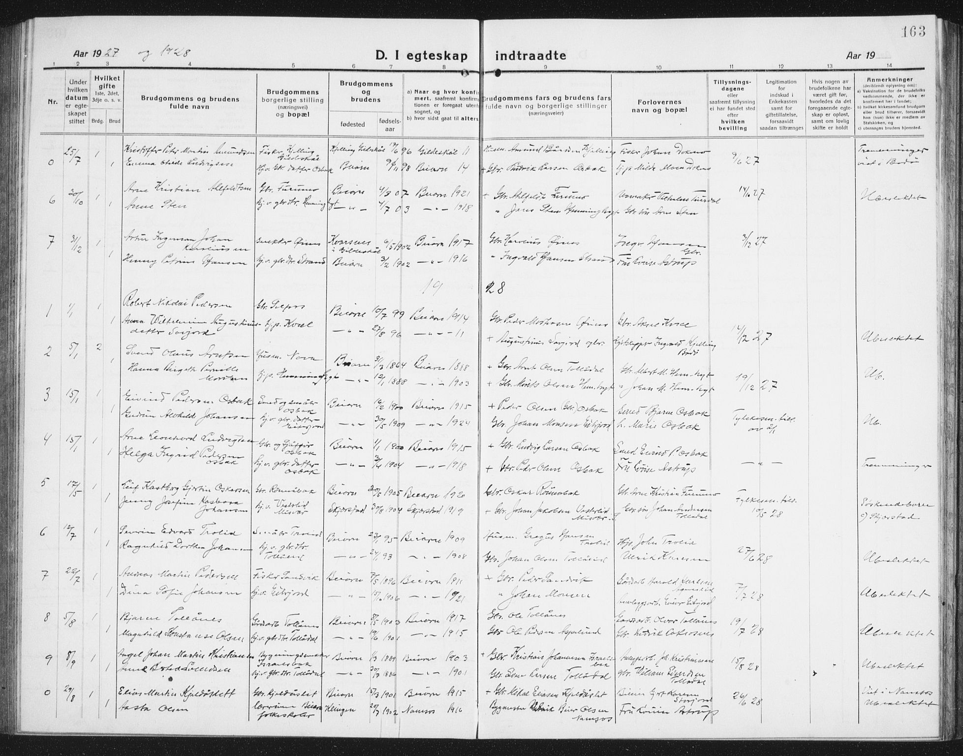 Ministerialprotokoller, klokkerbøker og fødselsregistre - Nordland, AV/SAT-A-1459/846/L0656: Parish register (copy) no. 846C06, 1917-1936, p. 163