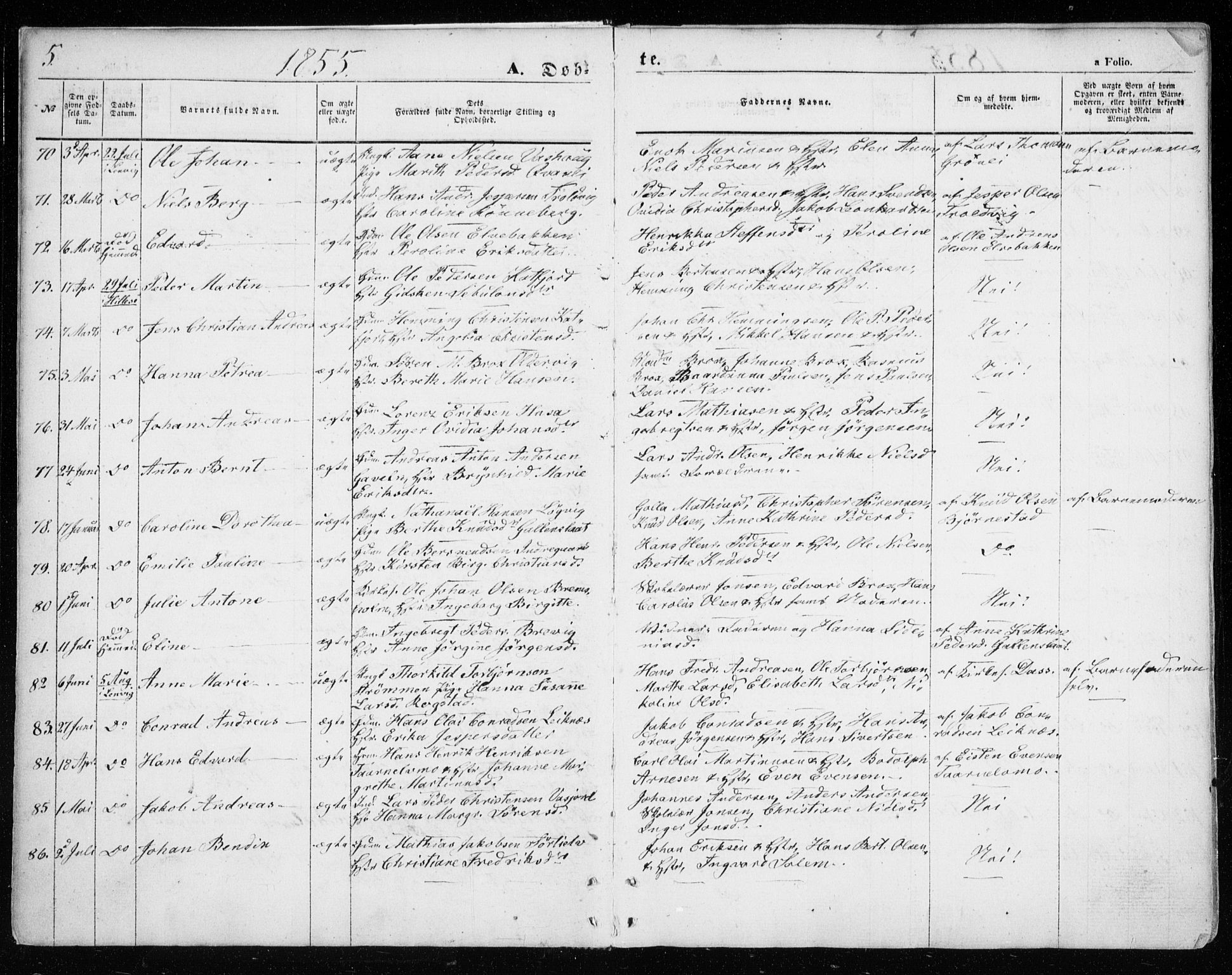 Lenvik sokneprestembete, SATØ/S-1310/H/Ha/Haa/L0007kirke: Parish register (official) no. 7, 1855-1865, p. 5