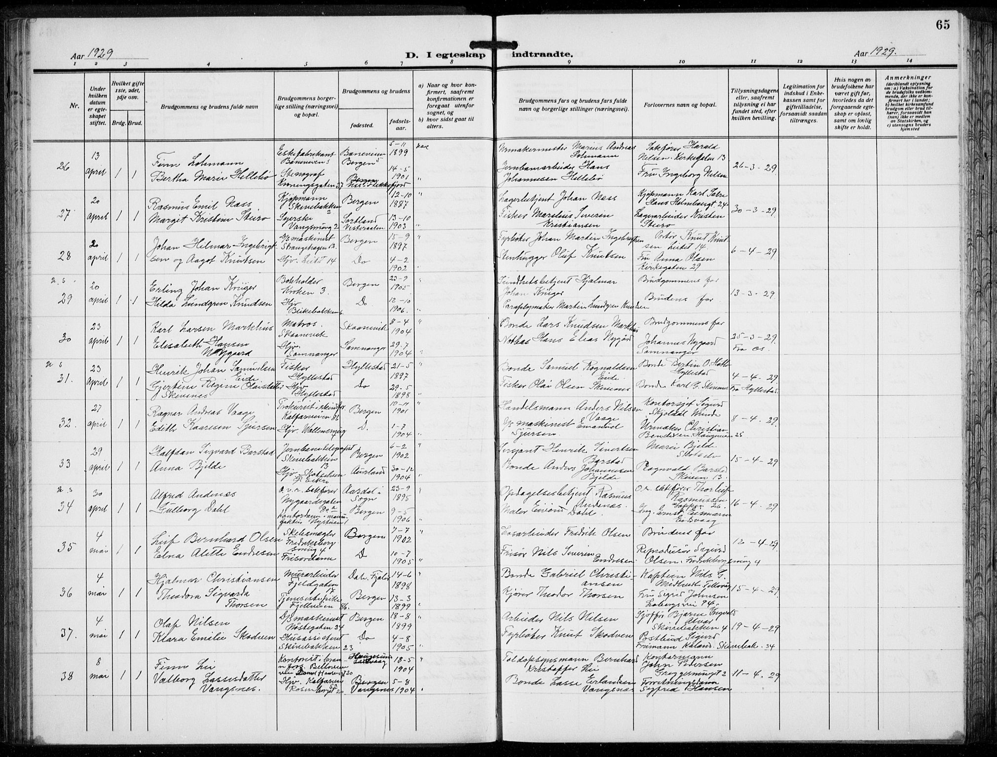 Domkirken sokneprestembete, AV/SAB-A-74801/H/Hab/L0034: Parish register (copy) no. D 6, 1924-1941, p. 65