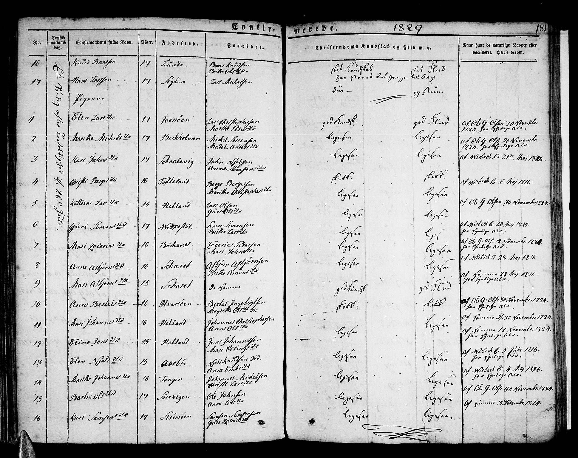 Stord sokneprestembete, AV/SAB-A-78201/H/Haa: Parish register (official) no. A 6, 1826-1840, p. 181