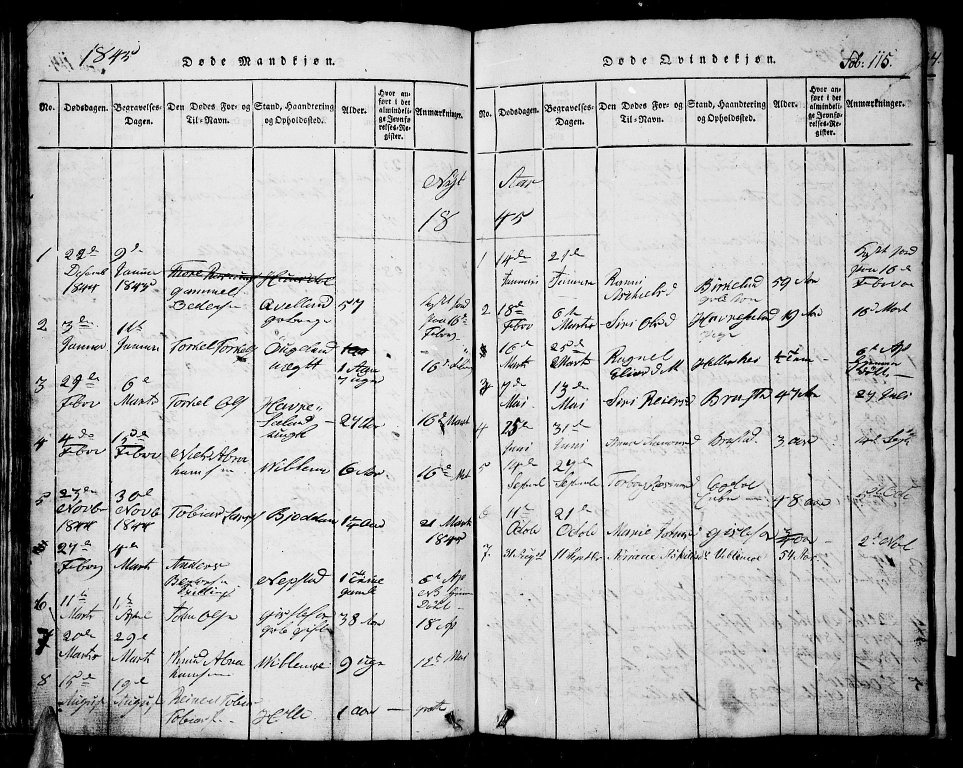 Nord-Audnedal sokneprestkontor, AV/SAK-1111-0032/F/Fb/Fba/L0001: Parish register (copy) no. B 1, 1815-1856, p. 115