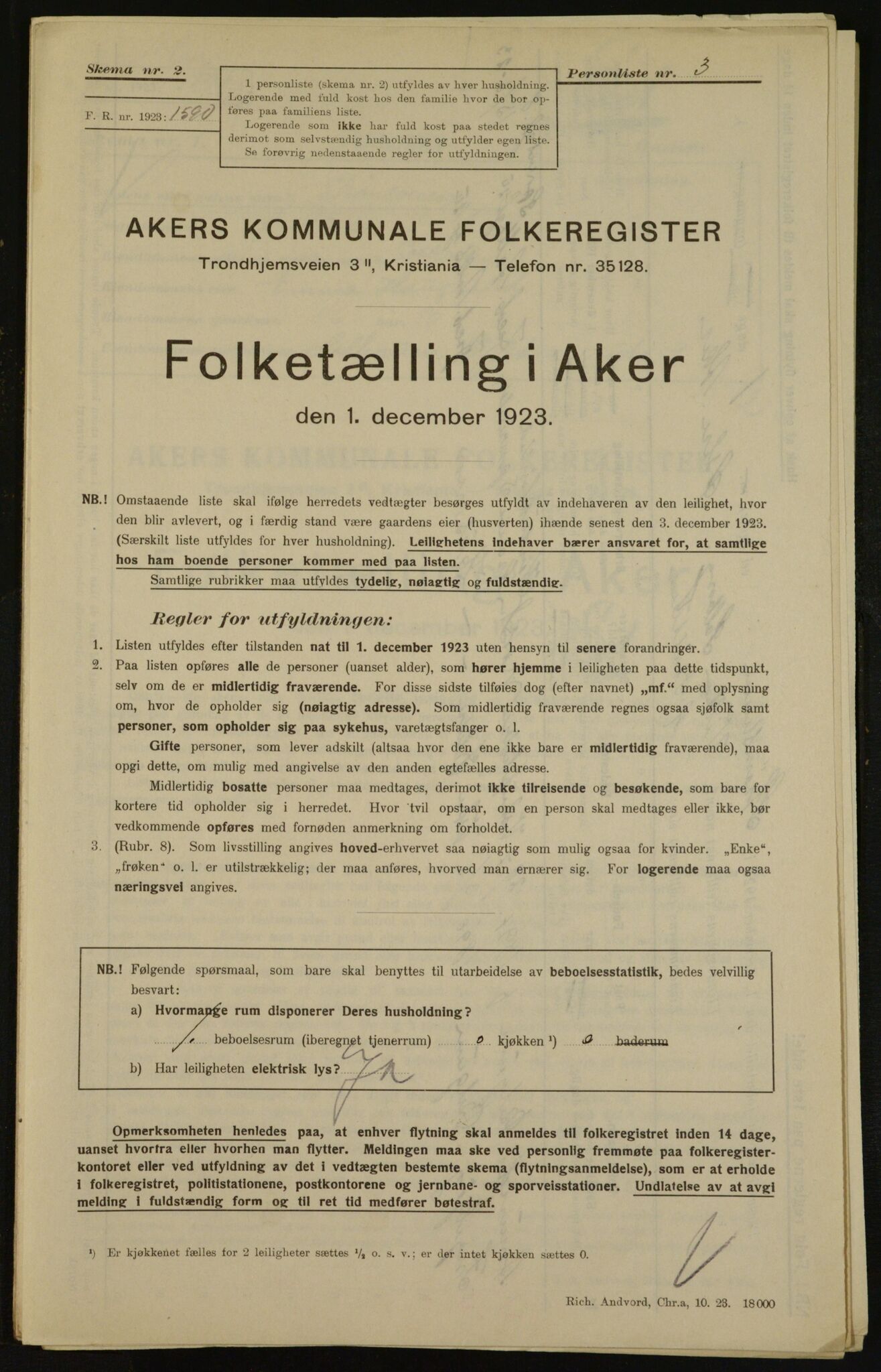 , Municipal Census 1923 for Aker, 1923, p. 32583