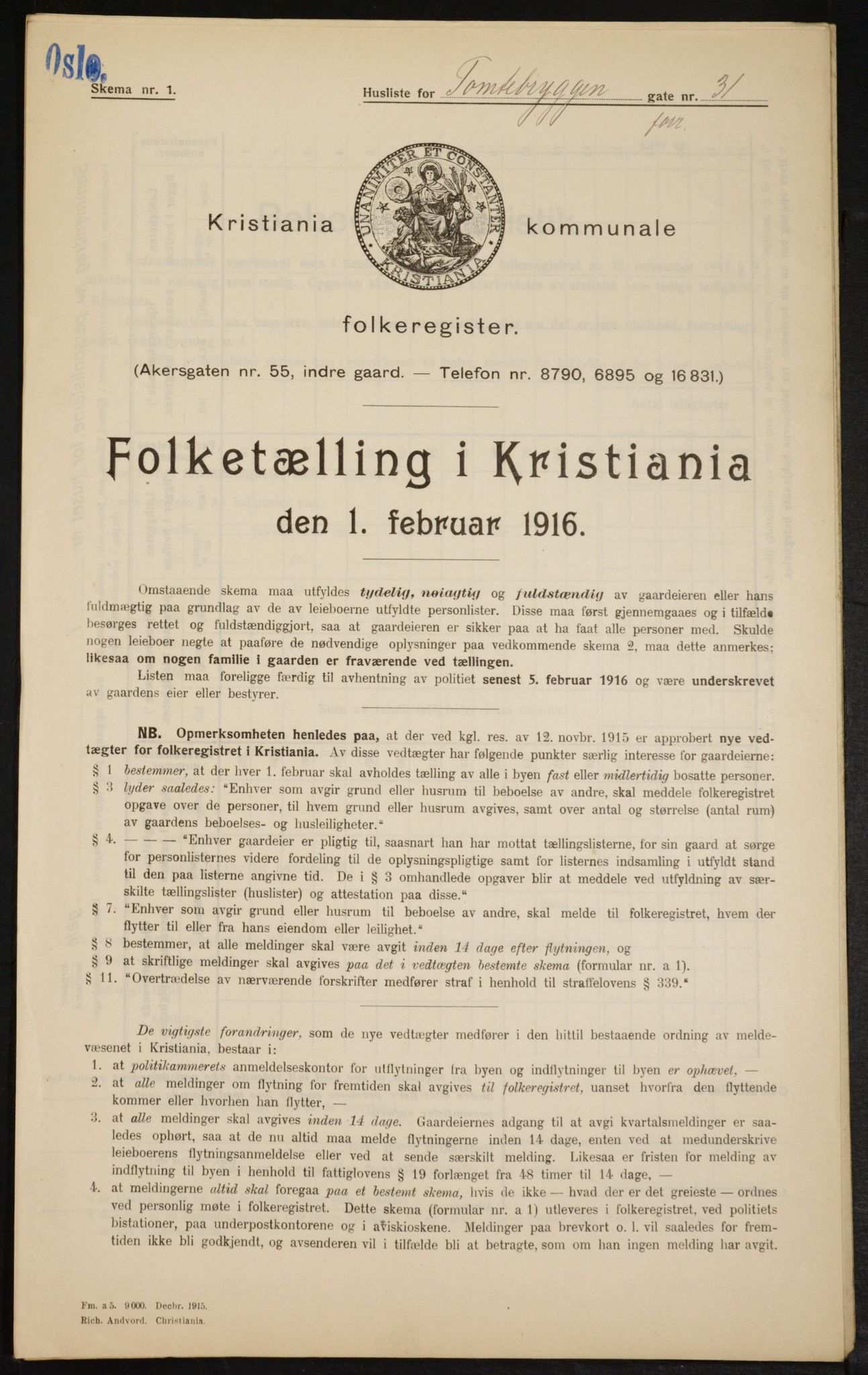 OBA, Municipal Census 1916 for Kristiania, 1916, p. 116636