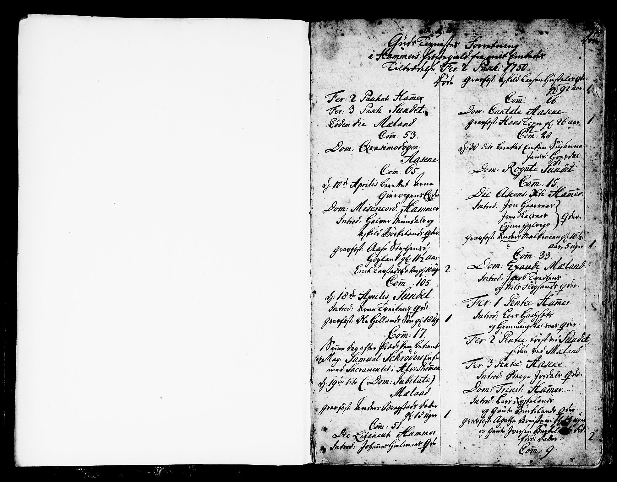 Hamre sokneprestembete, SAB/A-75501/H/Ha/Haa/Haaa/L0006: Parish register (official) no. A 6, 1750-1761, p. 1