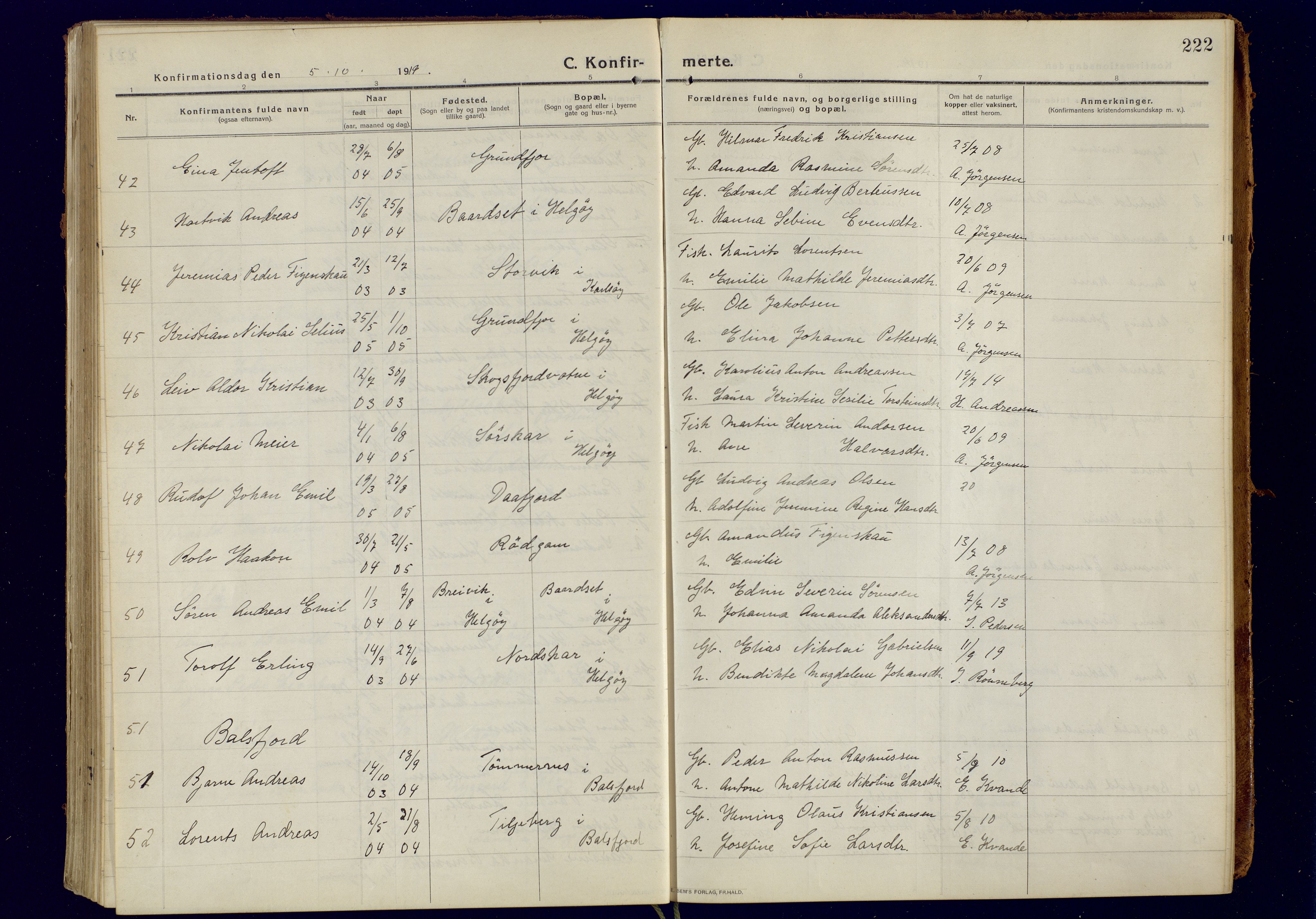 Tromsøysund sokneprestkontor, AV/SATØ-S-1304/G/Ga/L0008kirke: Parish register (official) no. 8, 1914-1922, p. 222