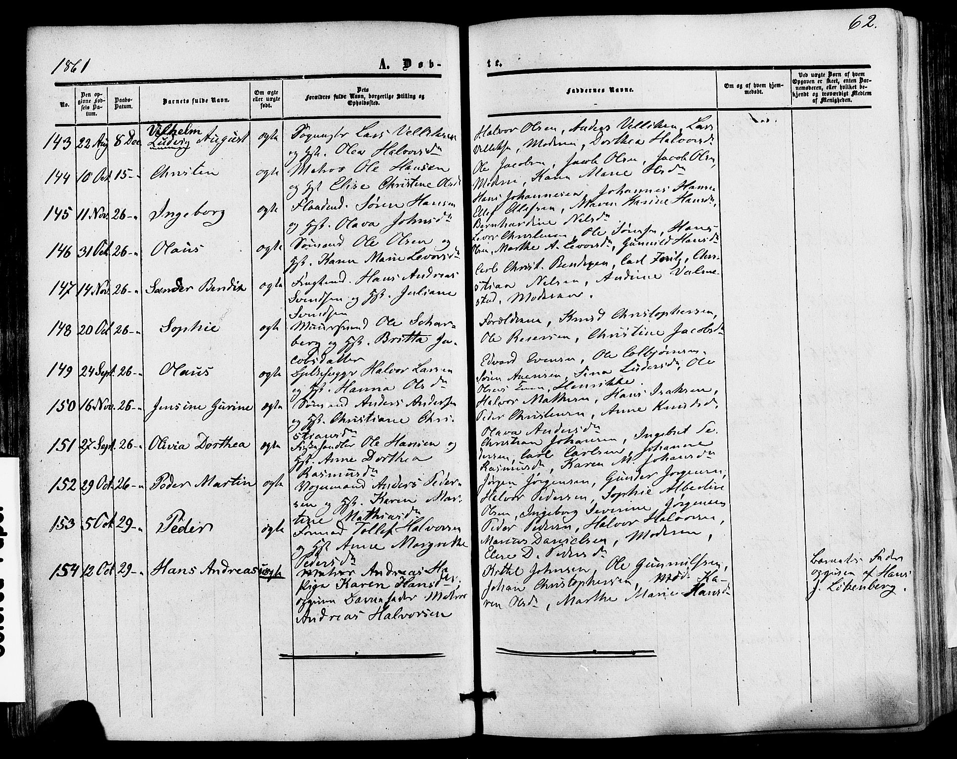 Skien kirkebøker, SAKO/A-302/F/Fa/L0007: Parish register (official) no. 7, 1856-1865, p. 62