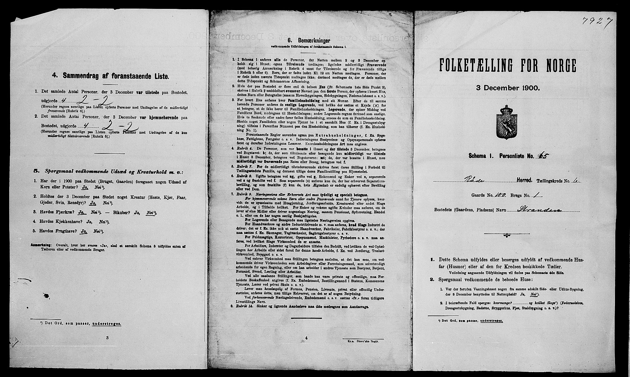 SAO, 1900 census for Råde, 1900