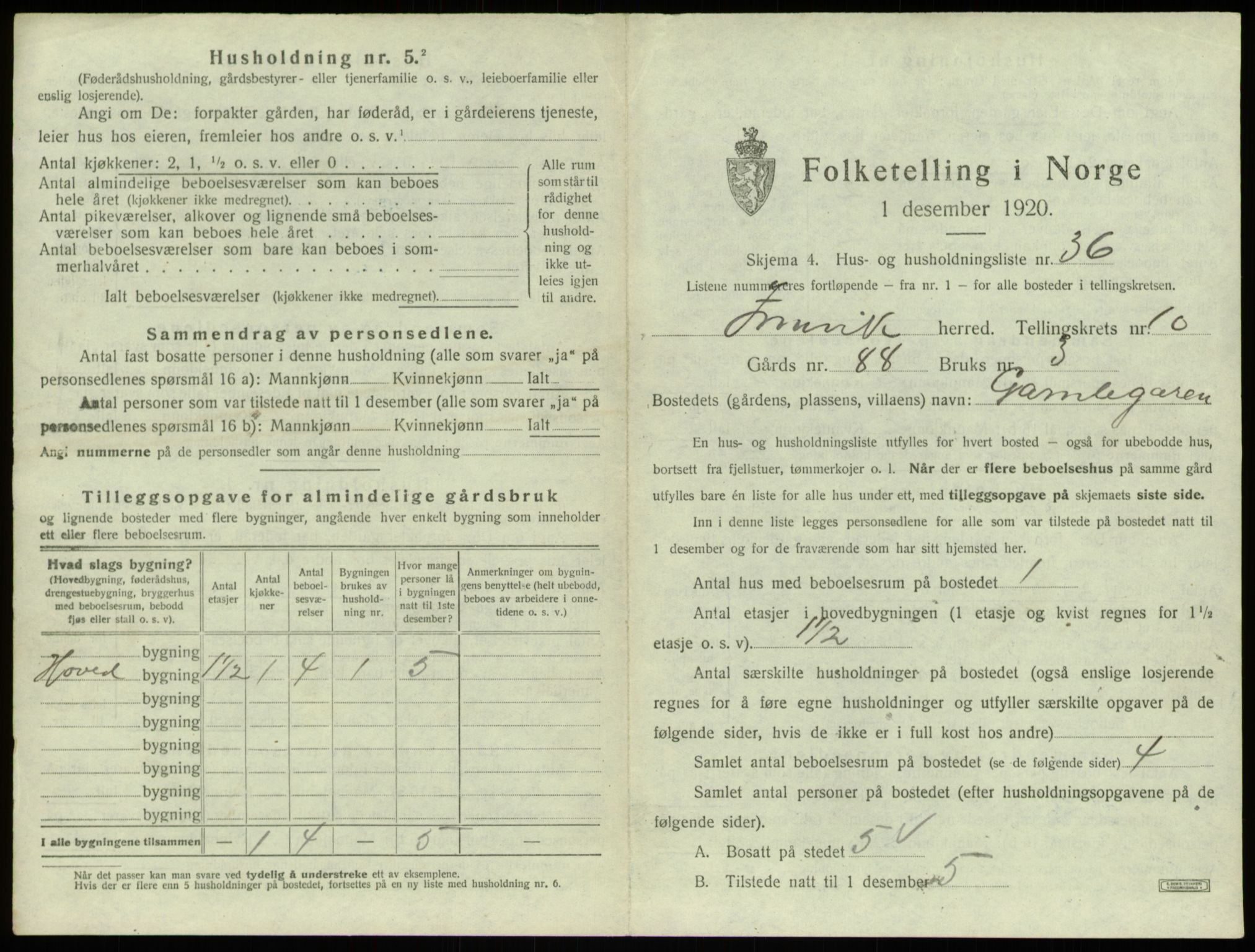 SAB, 1920 census for Innvik, 1920, p. 638