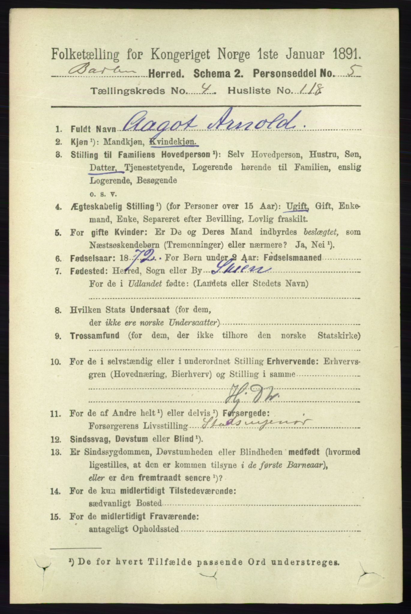 RA, 1891 census for 0990 Barbu, 1891, p. 3427