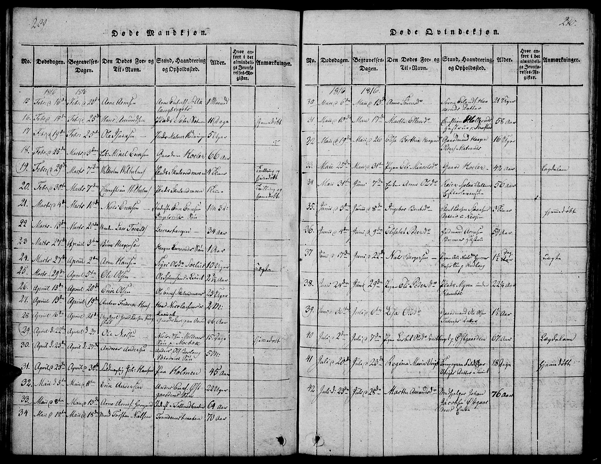 Vinger prestekontor, SAH/PREST-024/H/Ha/Hab/L0001: Parish register (copy) no. 1, 1814-1825, p. 209-210