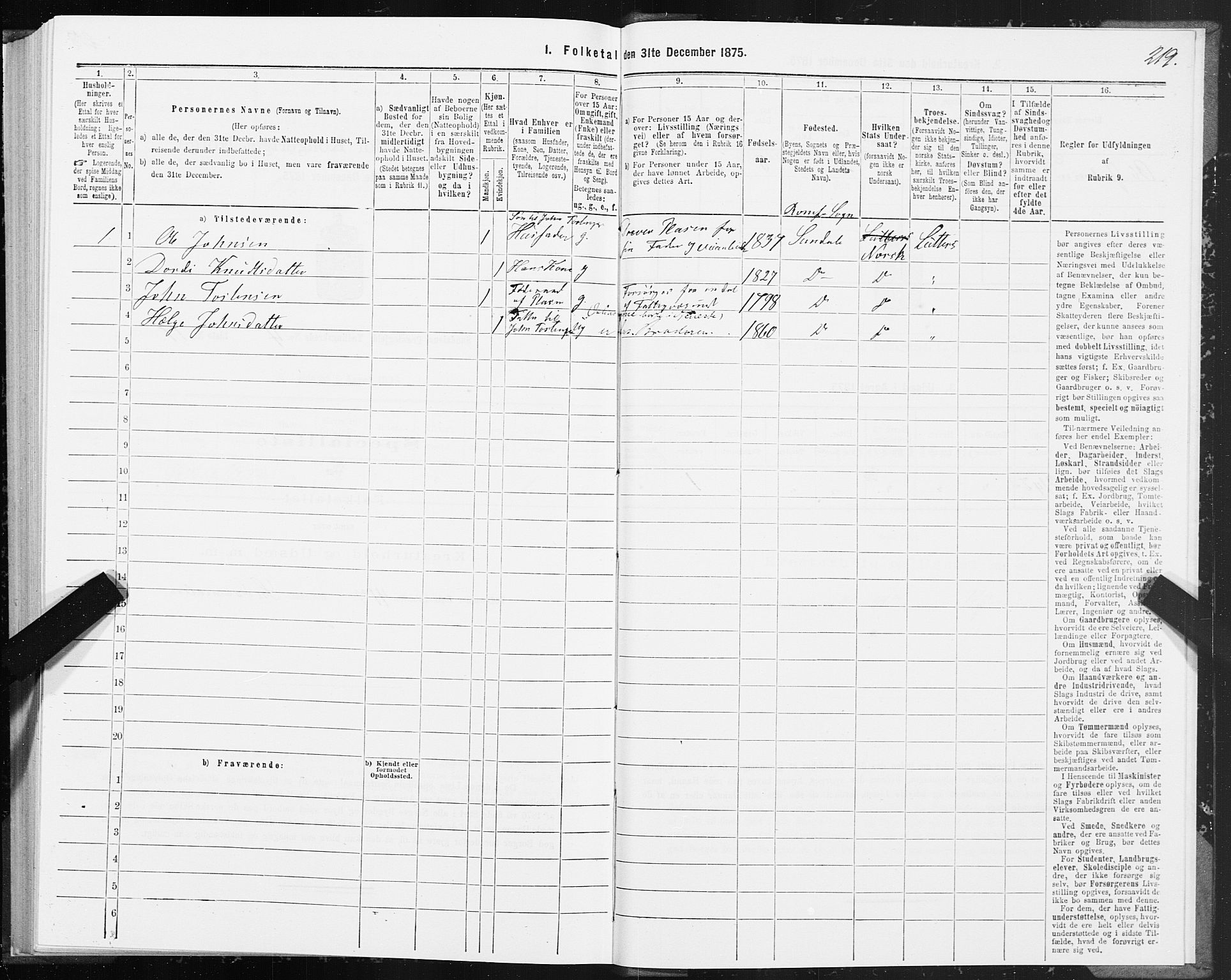 SAT, 1875 census for 1563P Sunndal, 1875, p. 1219