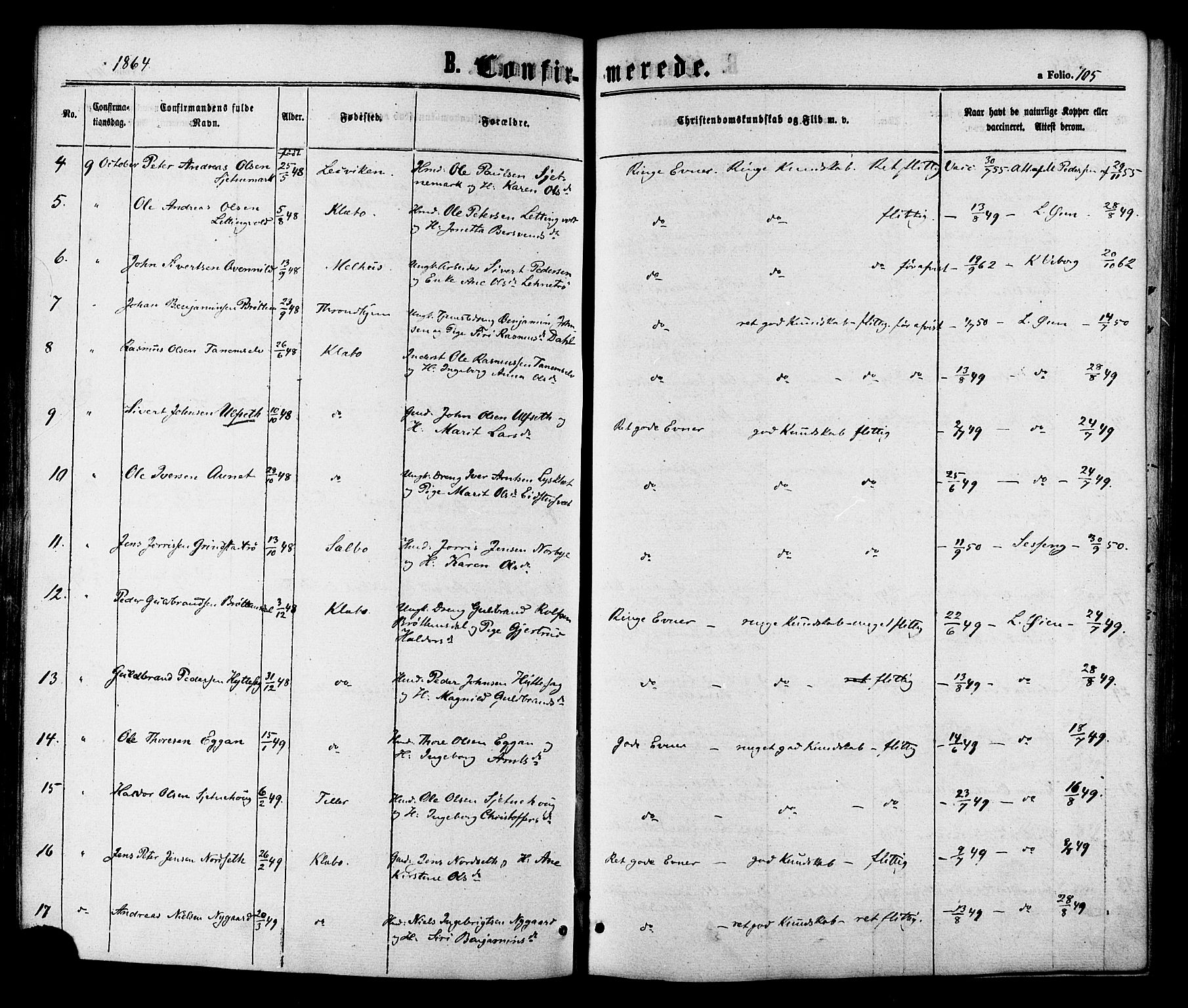 Ministerialprotokoller, klokkerbøker og fødselsregistre - Sør-Trøndelag, SAT/A-1456/618/L0442: Parish register (official) no. 618A06 /1, 1863-1879, p. 105