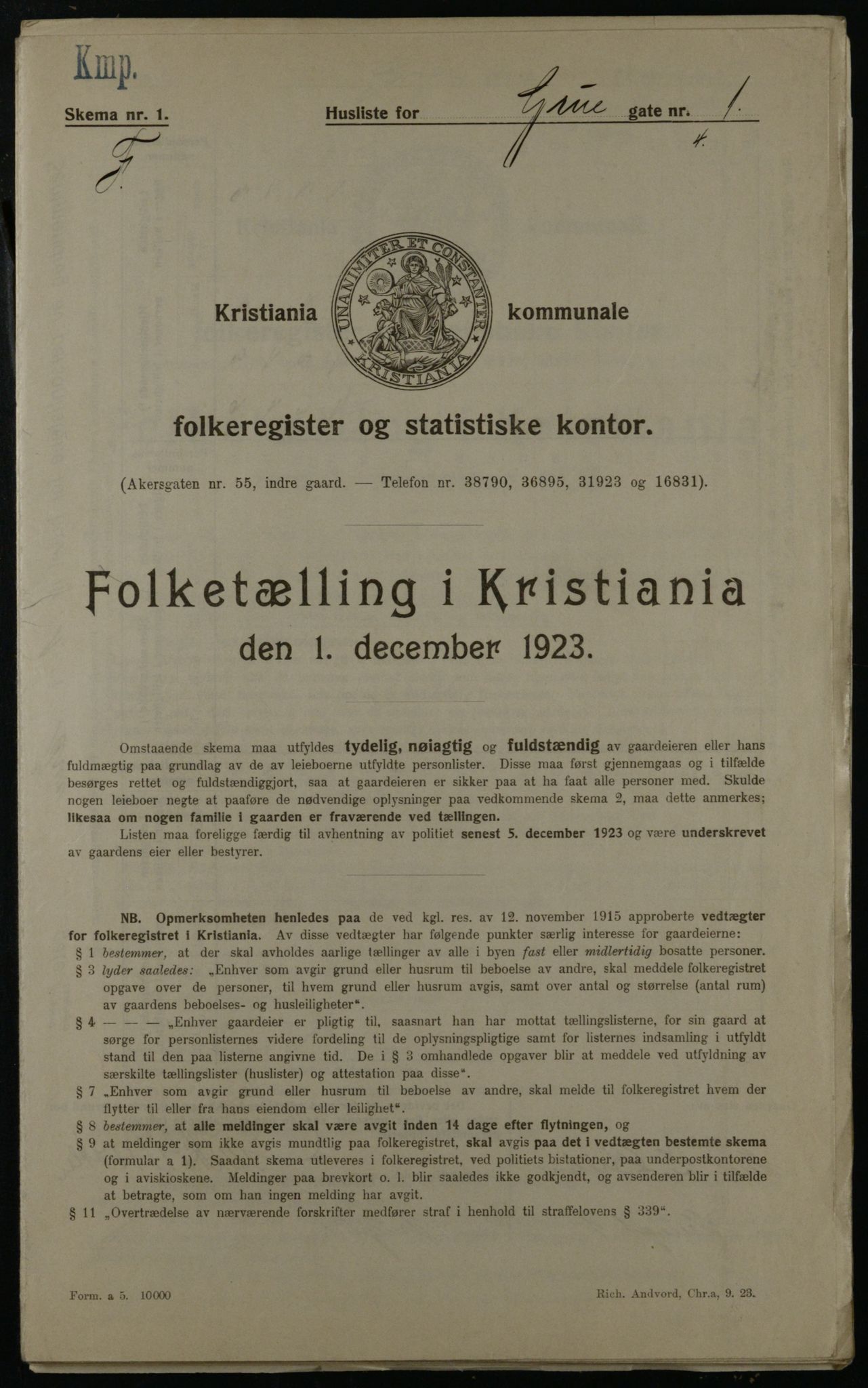 OBA, Municipal Census 1923 for Kristiania, 1923, p. 34069