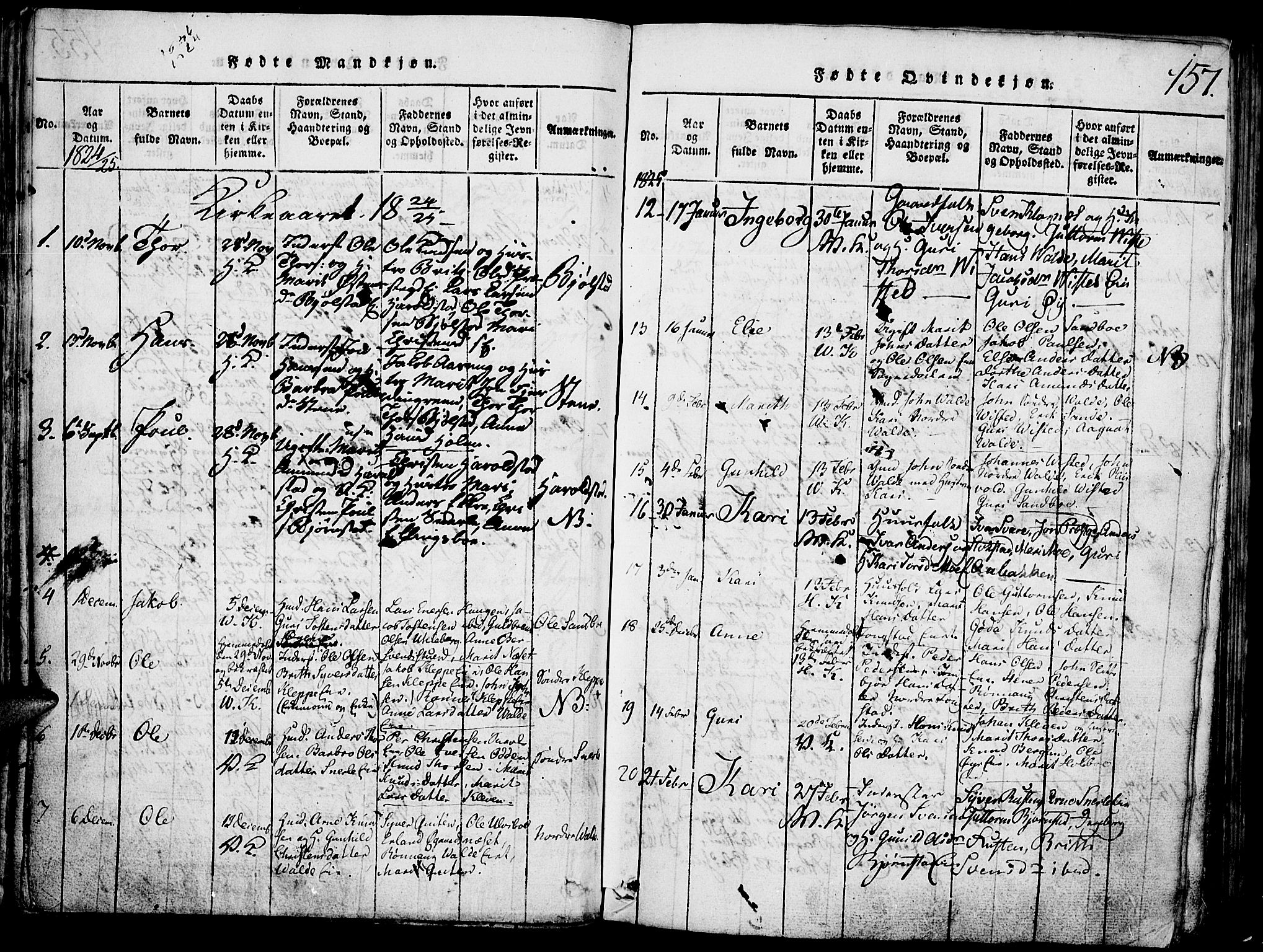 Vågå prestekontor, SAH/PREST-076/H/Ha/Hab/L0001: Parish register (copy) no. 1, 1815-1827, p. 156-157
