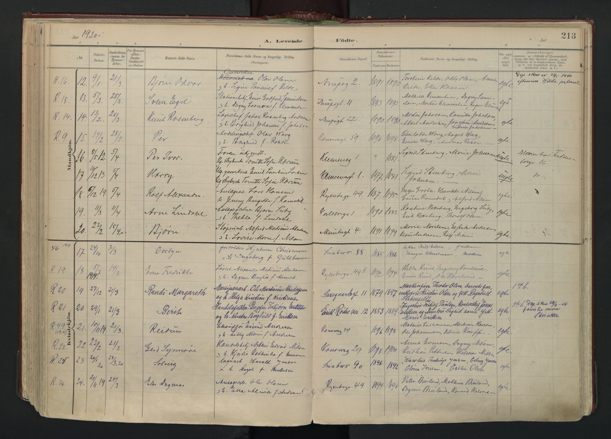 Gamlebyen prestekontor Kirkebøker, AV/SAO-A-10884/F/Fa/L0010: Parish register (official) no. 10, 1895-1935, p. 213