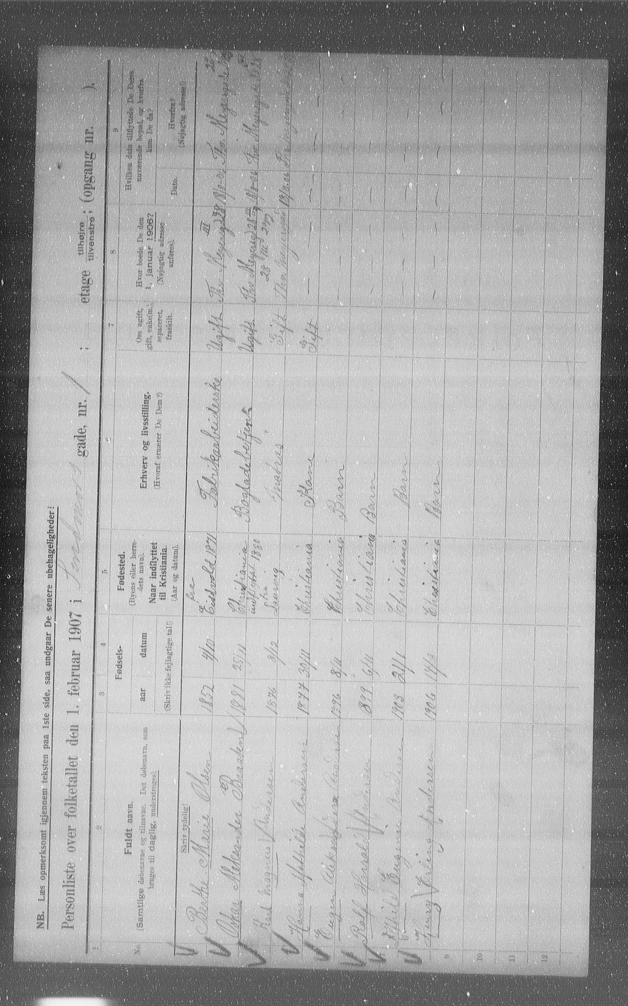 OBA, Municipal Census 1907 for Kristiania, 1907, p. 53313