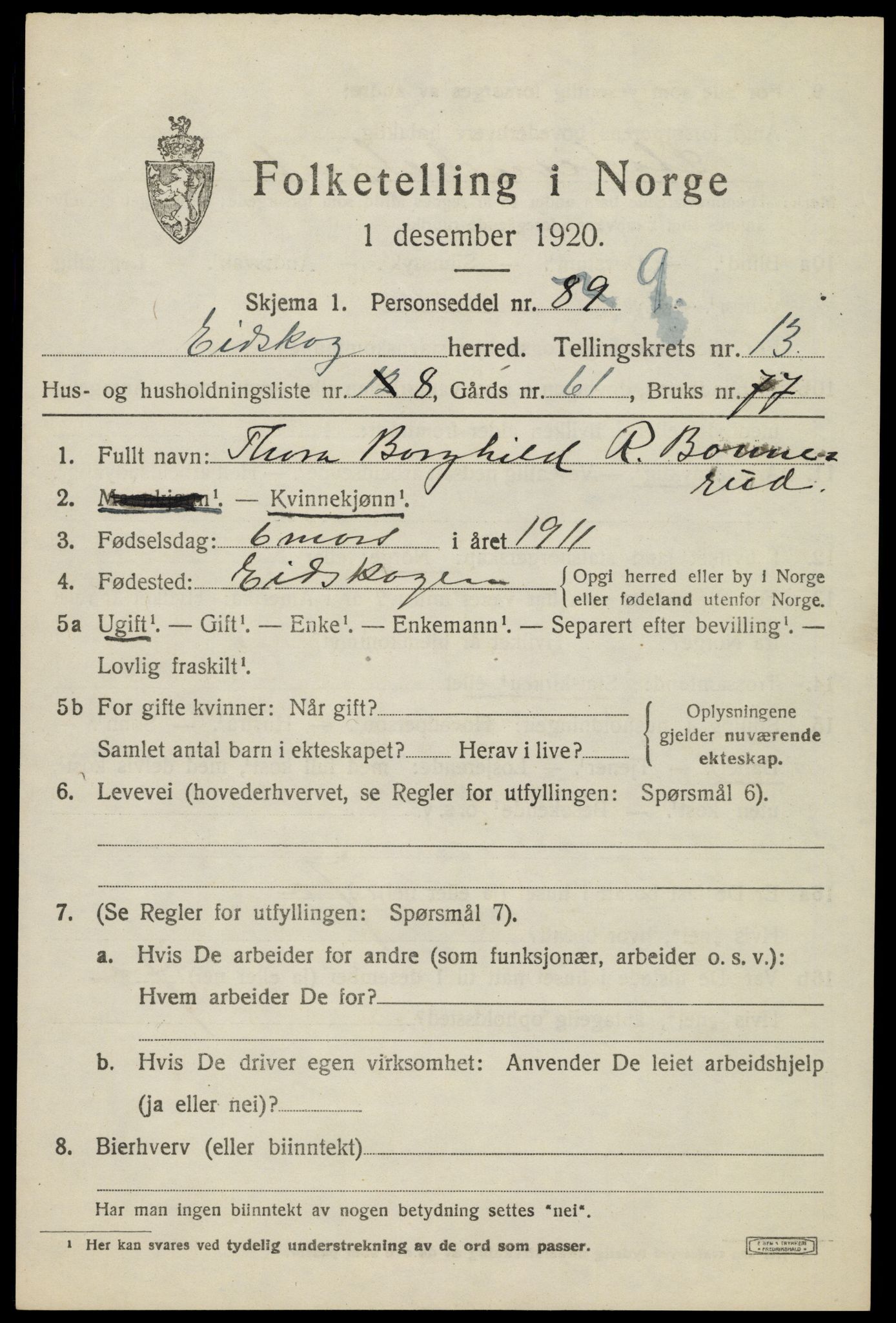 SAH, 1920 census for Eidskog, 1920, p. 12247