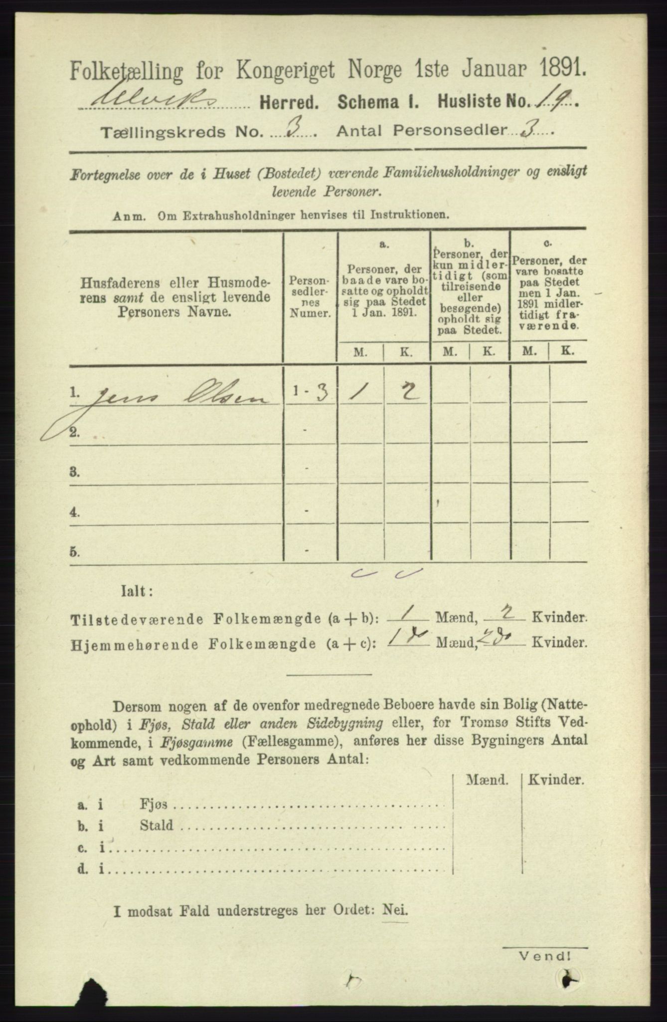 RA, 1891 census for 1233 Ulvik, 1891, p. 335