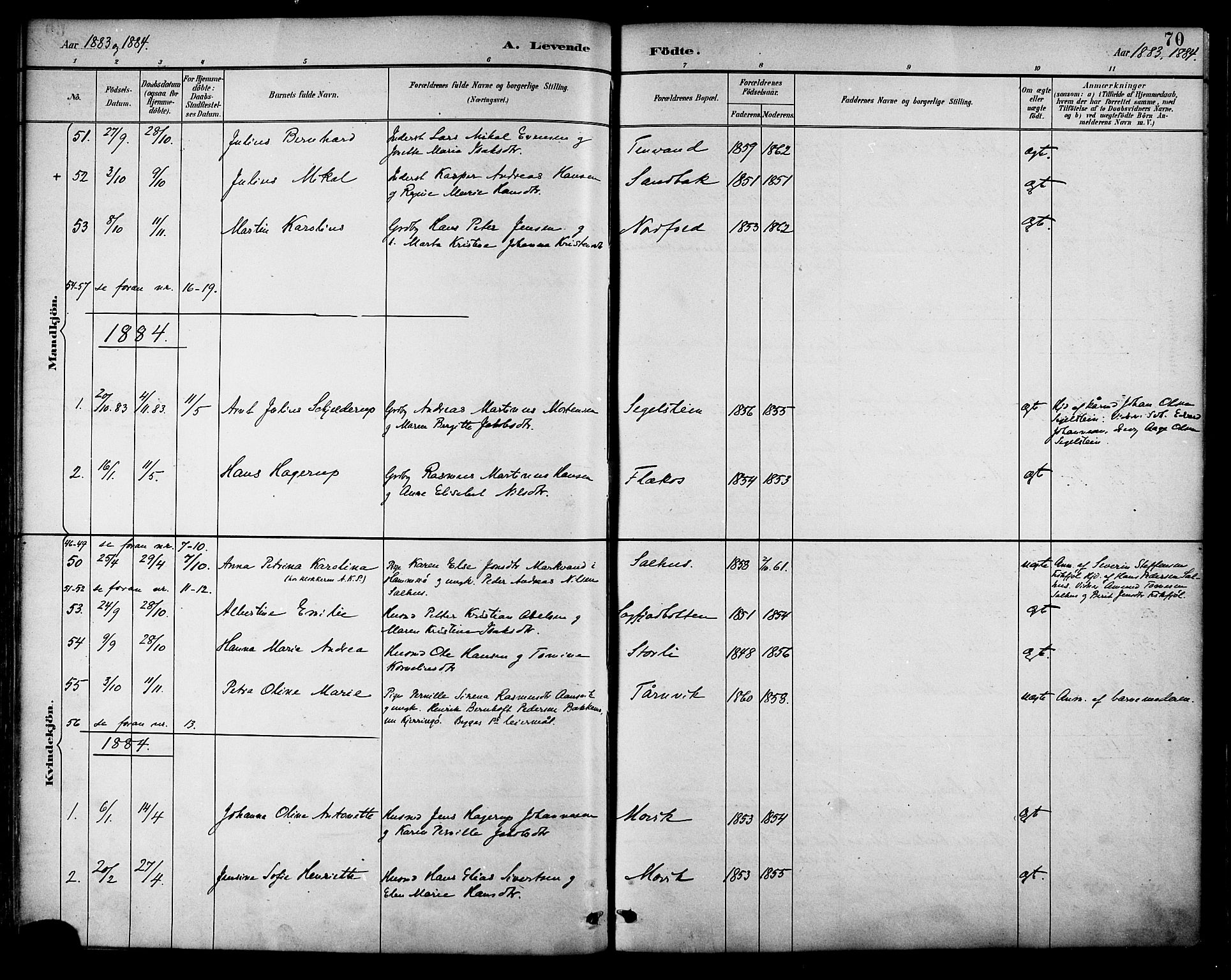 Ministerialprotokoller, klokkerbøker og fødselsregistre - Nordland, SAT/A-1459/854/L0778: Parish register (official) no. 854A01 /2, 1881-1888, p. 70