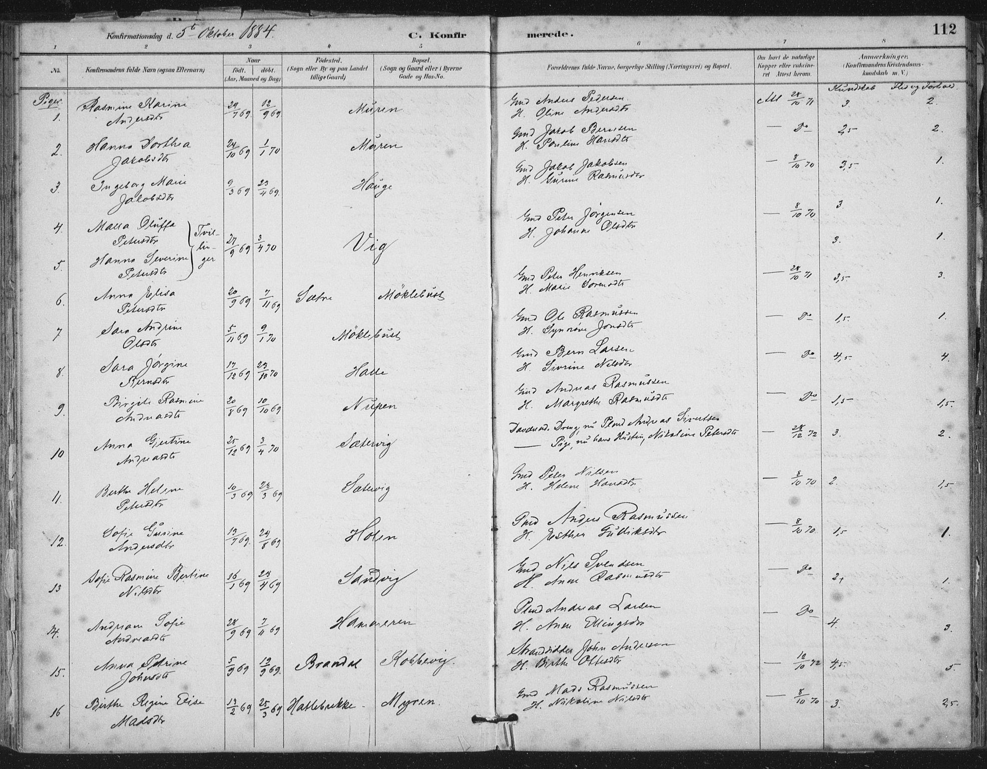 Ministerialprotokoller, klokkerbøker og fødselsregistre - Møre og Romsdal, SAT/A-1454/503/L0037: Parish register (official) no. 503A05, 1884-1900, p. 112