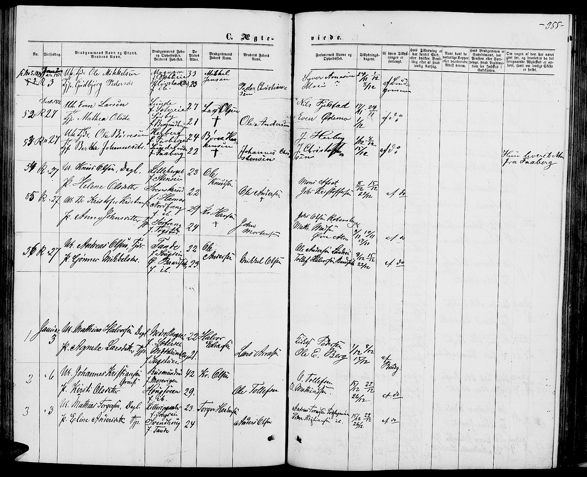 Ringsaker prestekontor, AV/SAH-PREST-014/L/La/L0008: Parish register (copy) no. 8, 1870-1878, p. 355