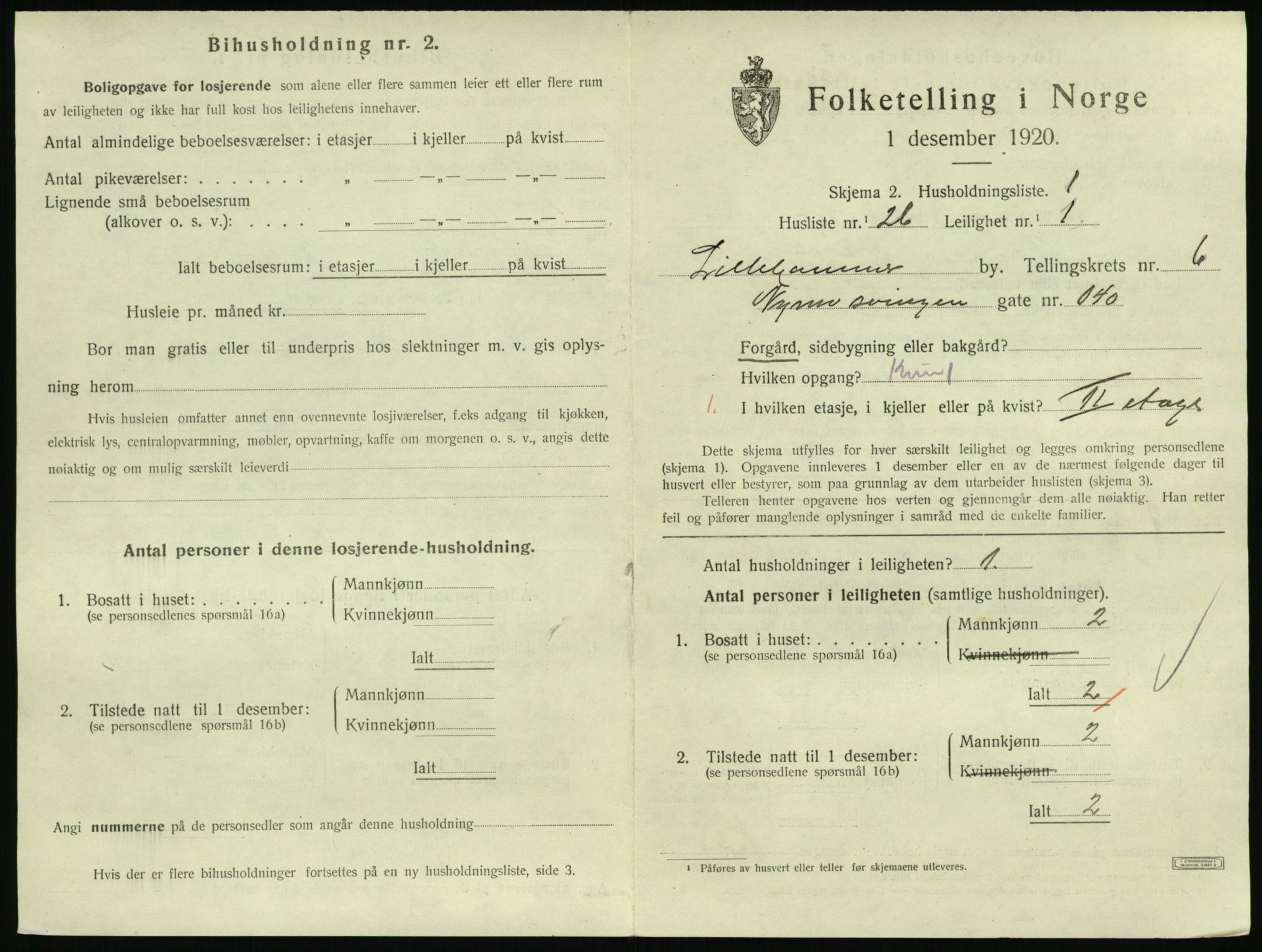 SAH, 1920 census for Lillehammer, 1920, p. 2428