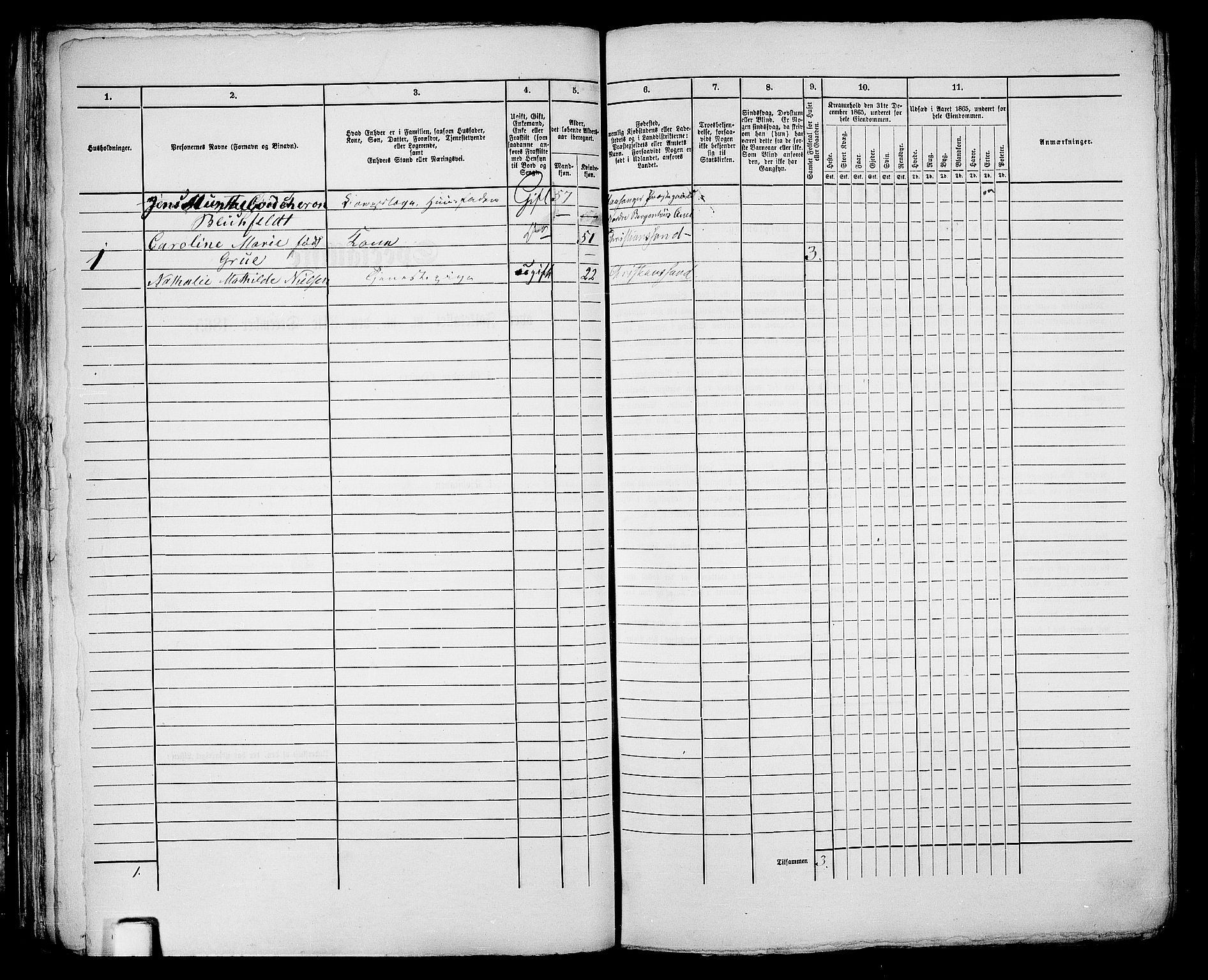 RA, 1865 census for Kristiansand, 1865, p. 61