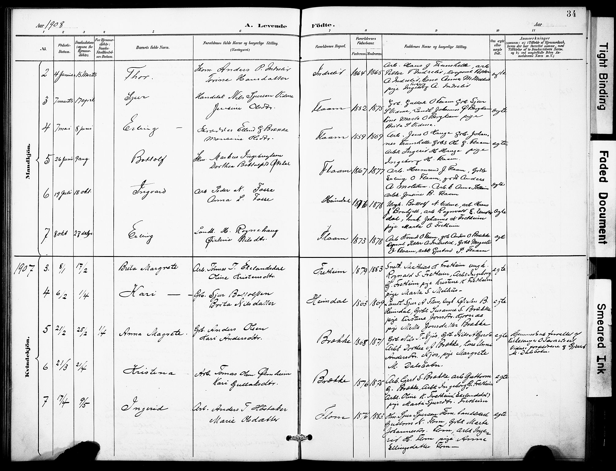 Aurland sokneprestembete, SAB/A-99937/H/Hb/Hbb/L0002: Parish register (copy) no. B 2, 1887-1929, p. 34