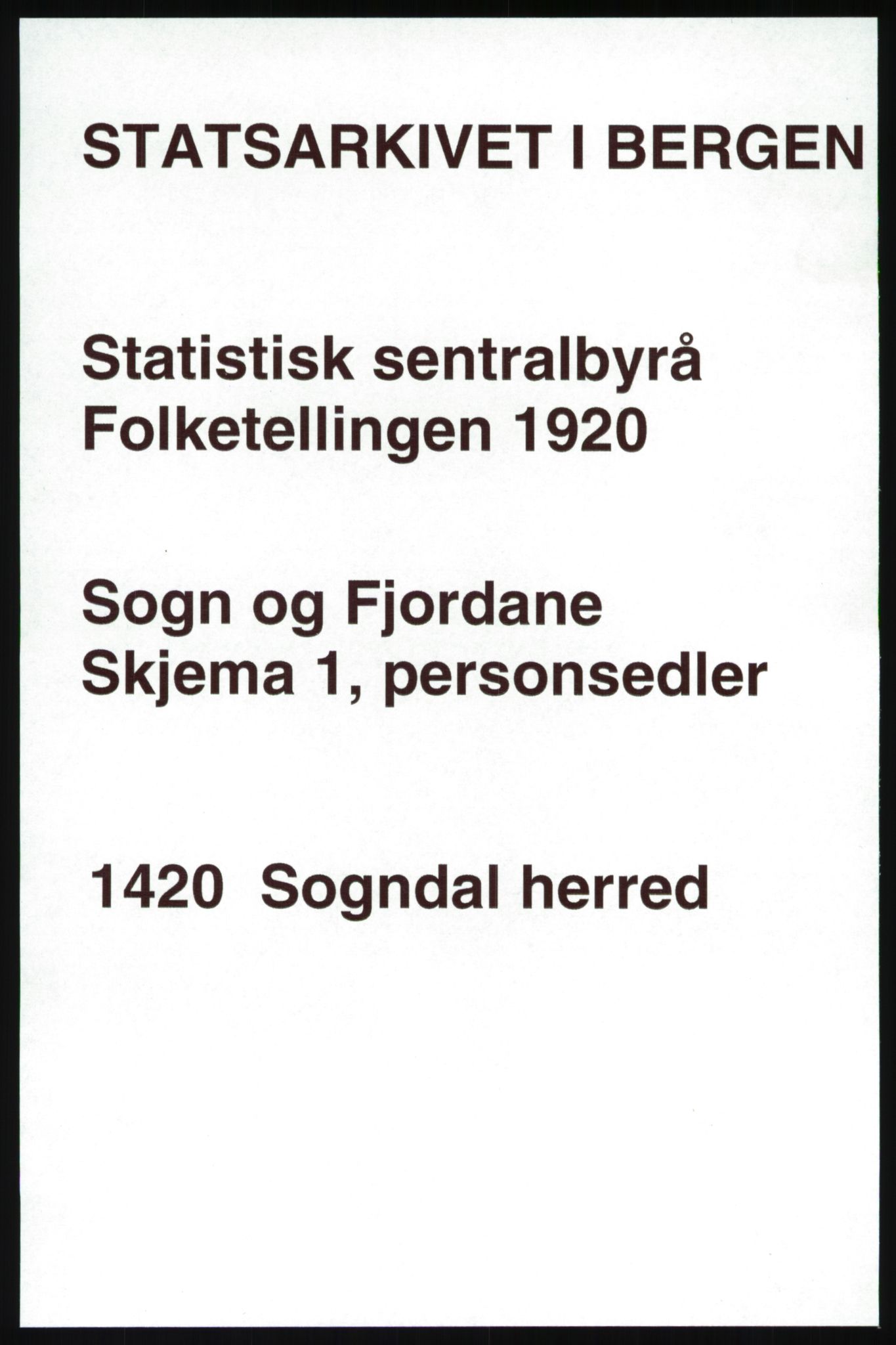 SAB, 1920 census for Sogndal, 1920, p. 1301