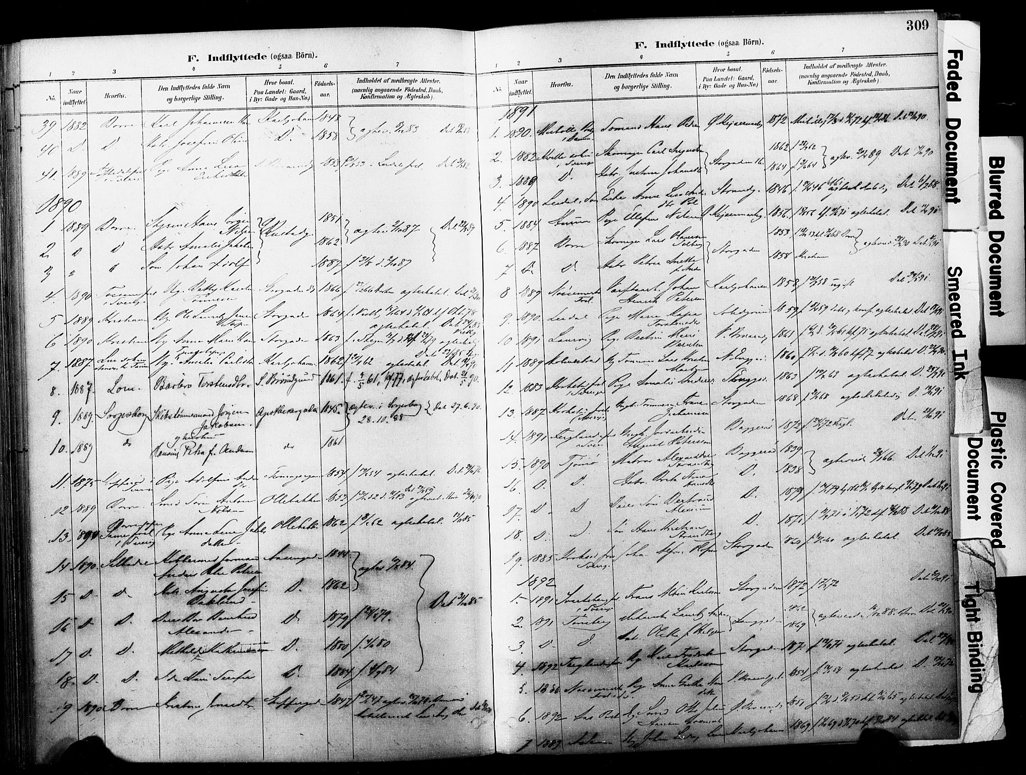 Horten kirkebøker, AV/SAKO-A-348/F/Fa/L0004: Parish register (official) no. 4, 1888-1895, p. 309