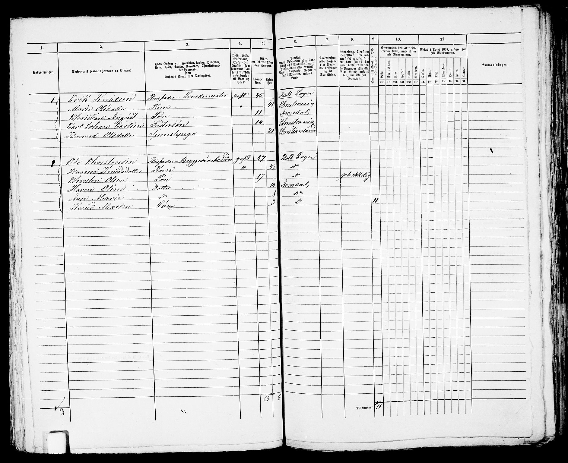 RA, 1865 census for Arendal, 1865, p. 451