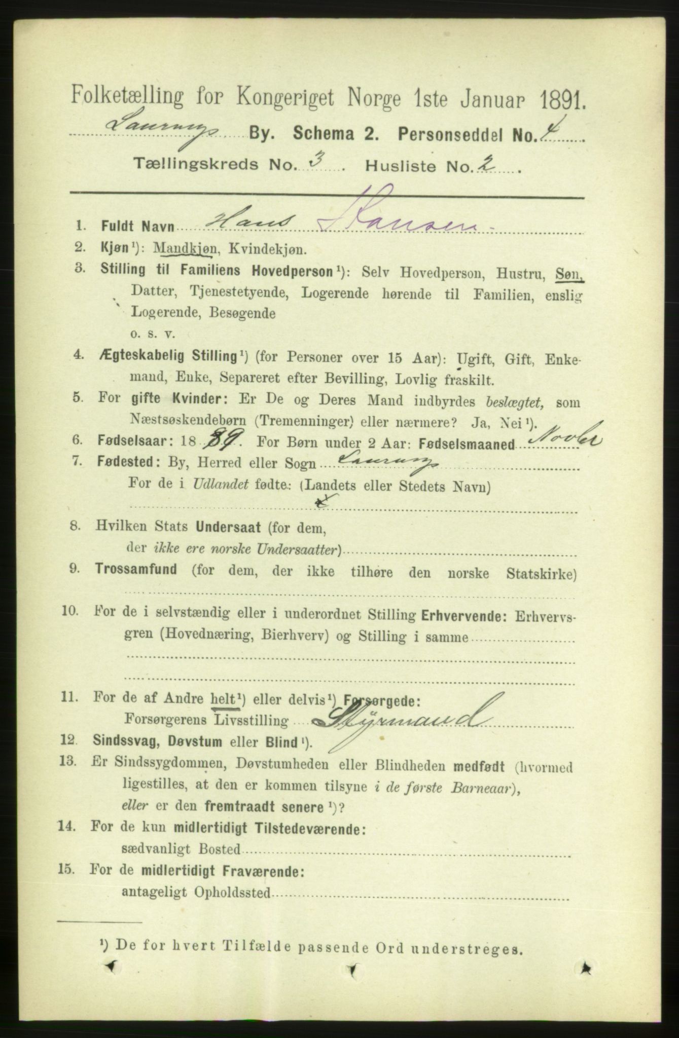 RA, 1891 census for 0707 Larvik, 1891, p. 4137