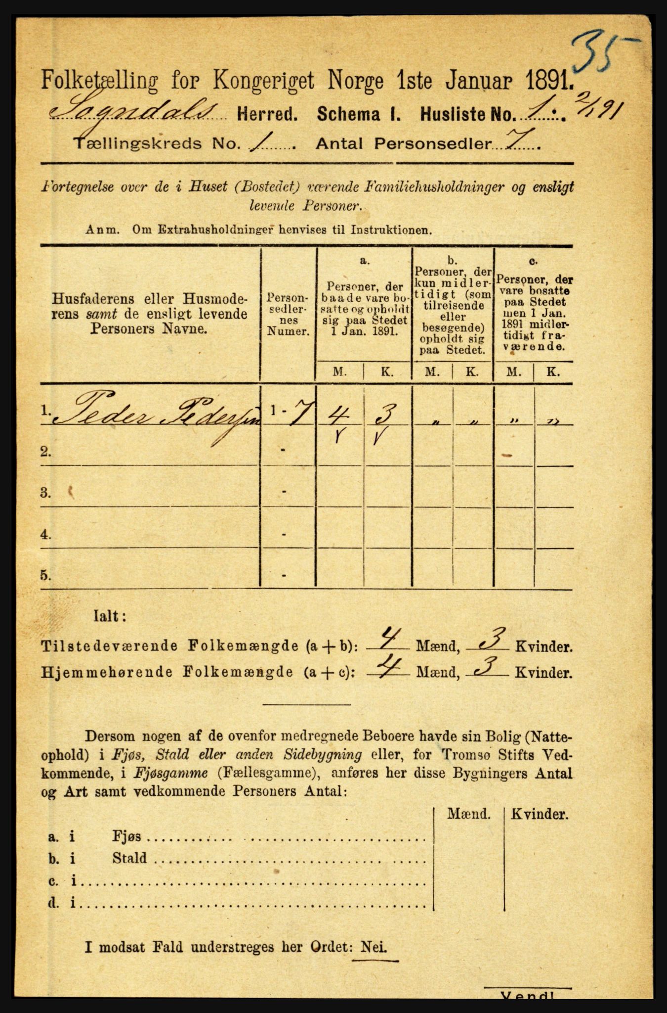 RA, 1891 census for 1420 Sogndal, 1891, p. 30