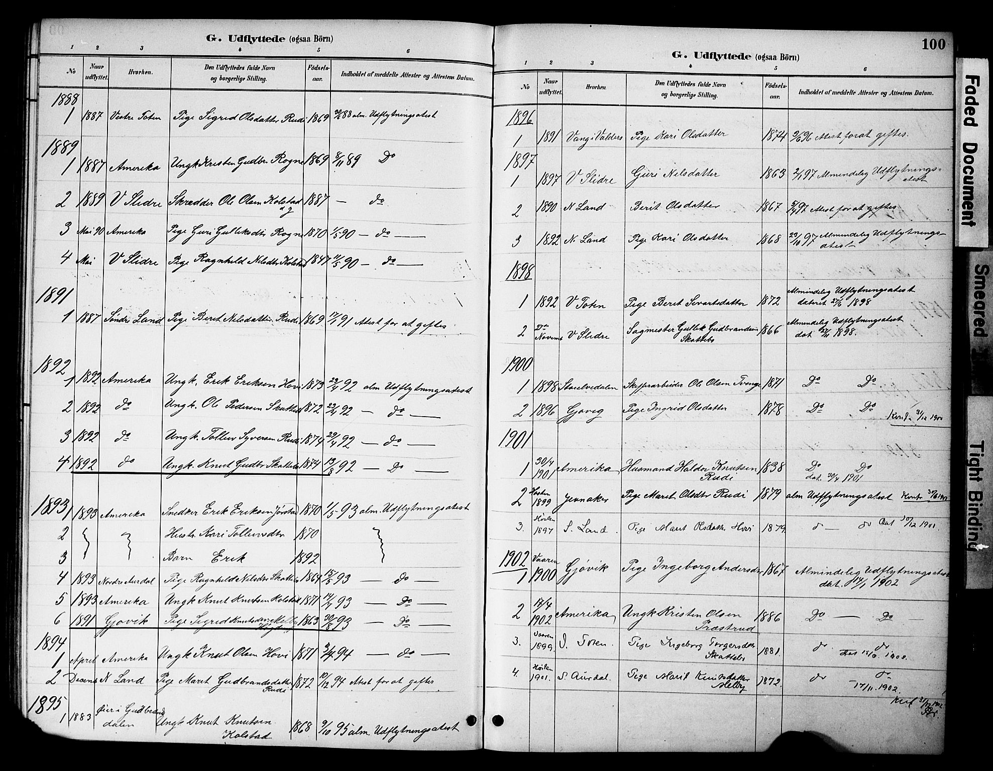 Øystre Slidre prestekontor, SAH/PREST-138/H/Ha/Hab/L0005: Parish register (copy) no. 5, 1887-1910, p. 100