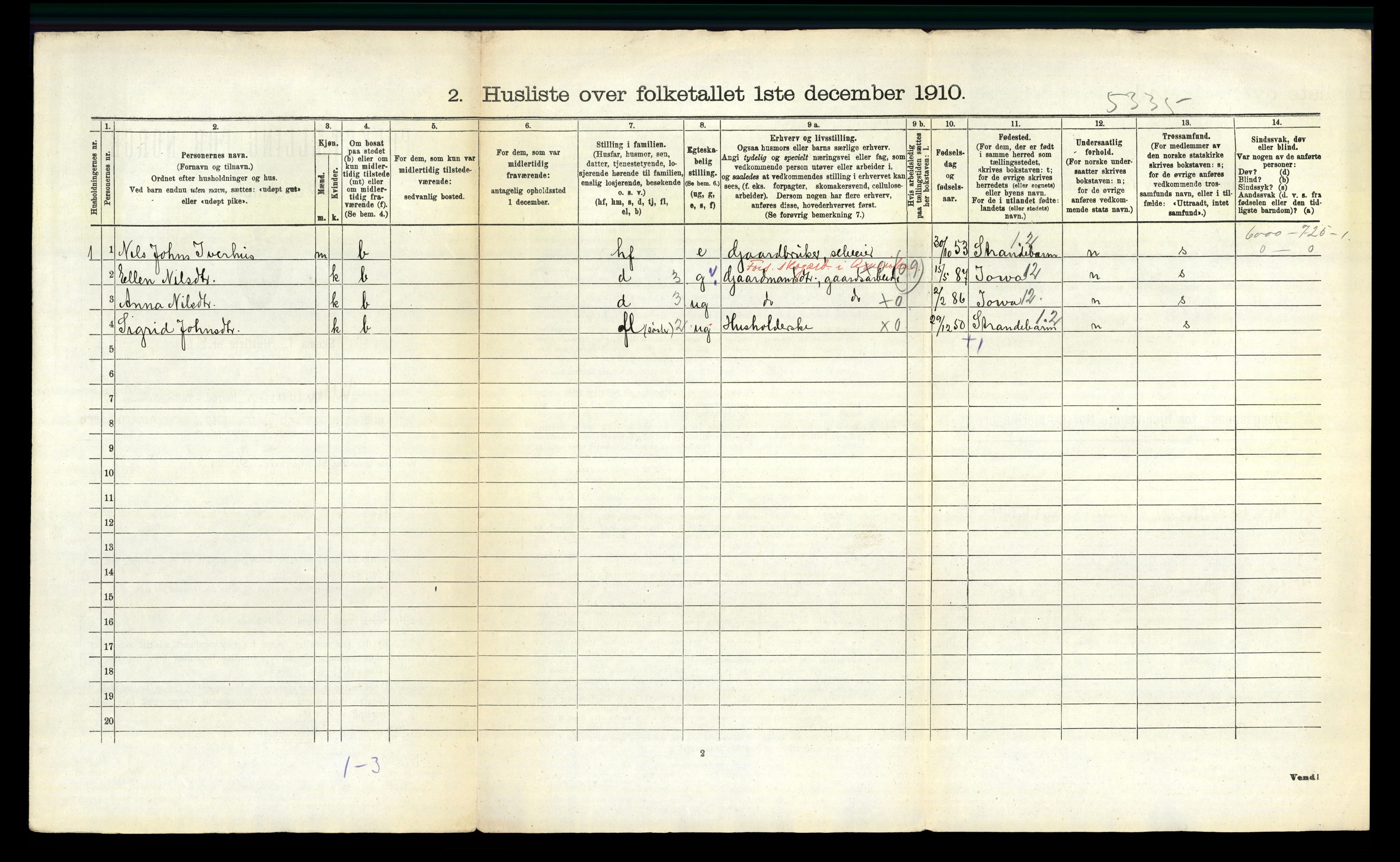 RA, 1910 census for Ullensvang, 1910, p. 1376