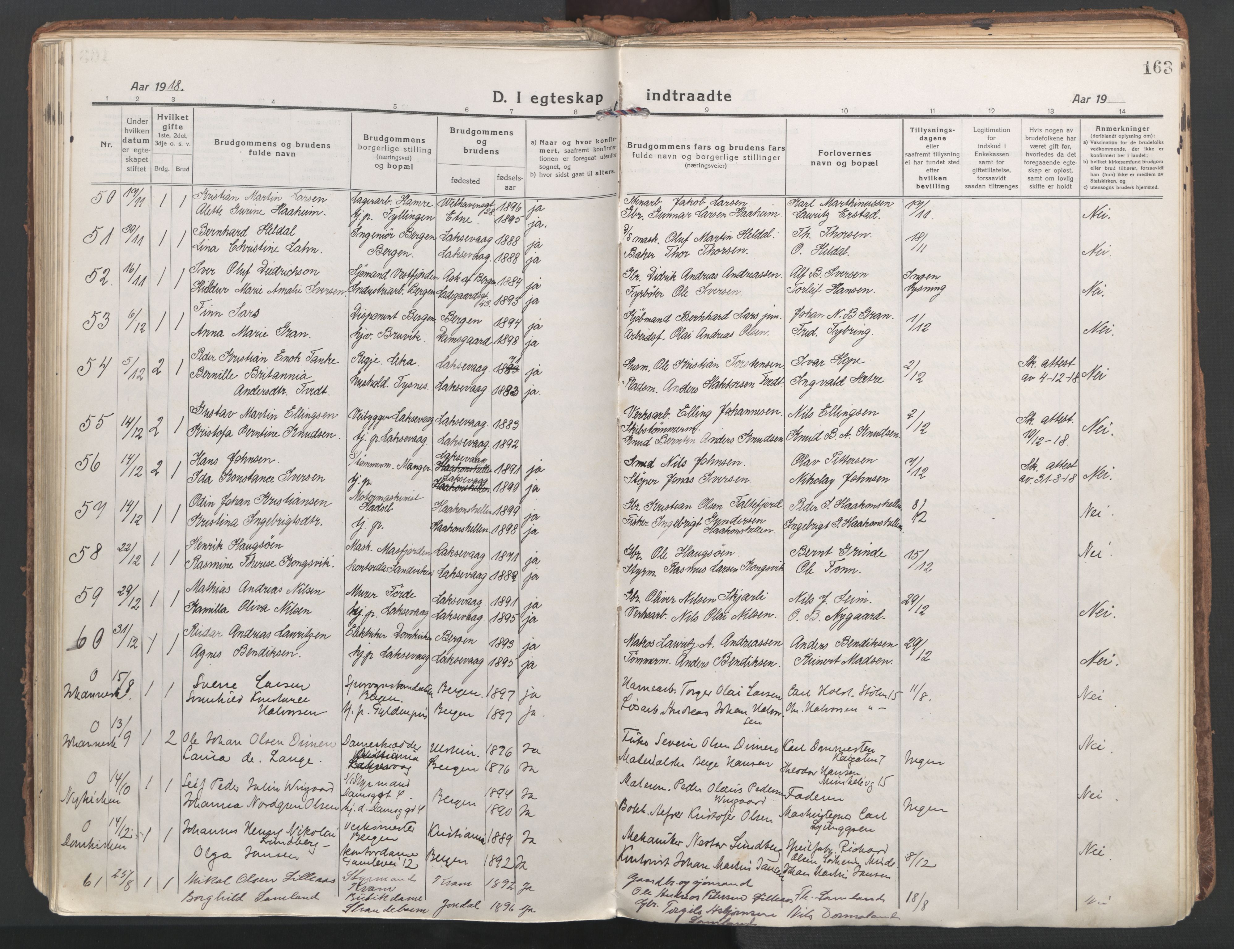 Laksevåg Sokneprestembete, AV/SAB-A-76501/H/Ha/Haa/Haaa/L0002: Parish register (official) no. A 2, 1917-1927, p. 163