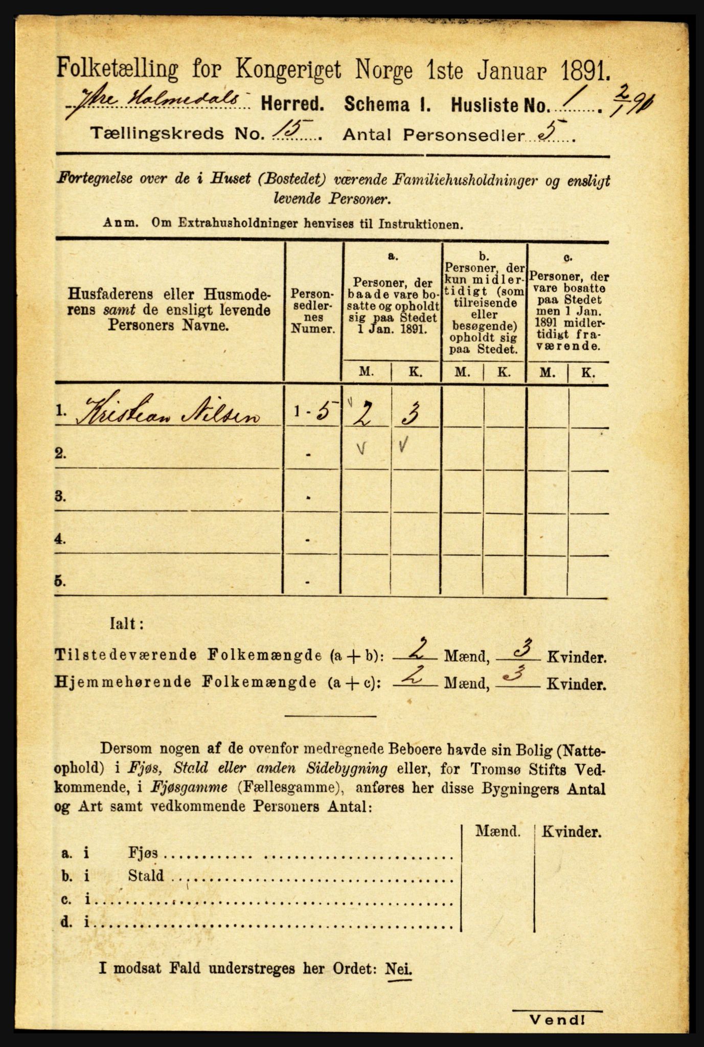 RA, 1891 census for 1429 Ytre Holmedal, 1891, p. 3957