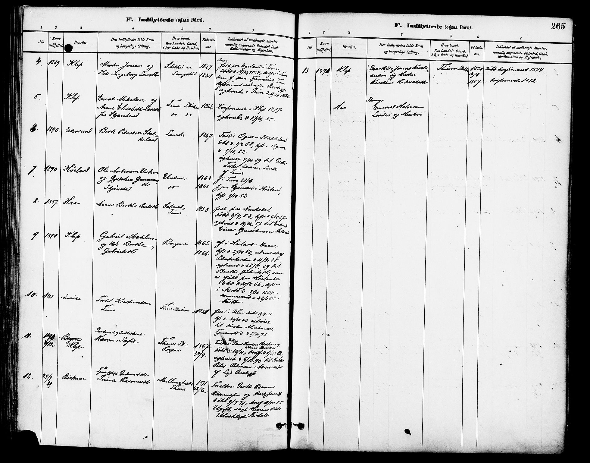 Lye sokneprestkontor, AV/SAST-A-101794/001/30BA/L0009: Parish register (official) no. A 8, 1881-1892, p. 265