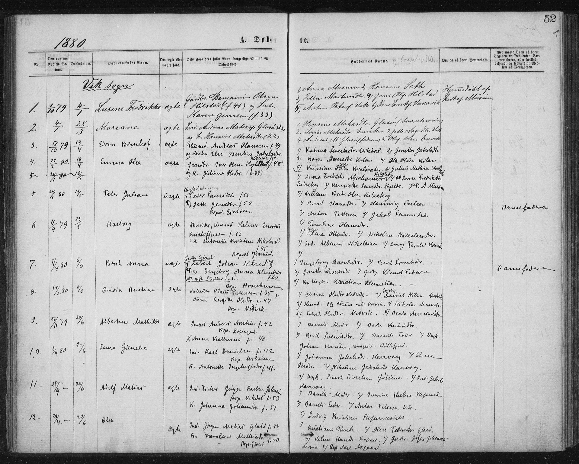 Ministerialprotokoller, klokkerbøker og fødselsregistre - Nord-Trøndelag, SAT/A-1458/771/L0596: Parish register (official) no. 771A03, 1870-1884, p. 52