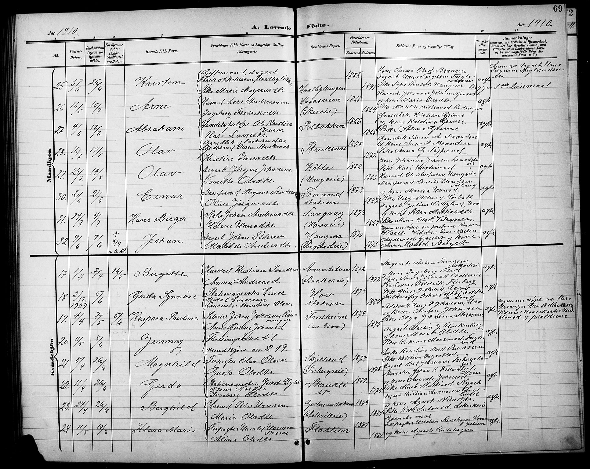 Søndre Land prestekontor, AV/SAH-PREST-122/L/L0004: Parish register (copy) no. 4, 1901-1915, p. 69