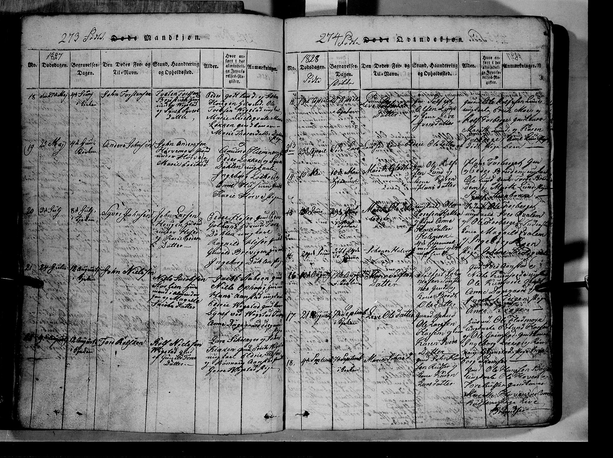 Lom prestekontor, AV/SAH-PREST-070/L/L0003: Parish register (copy) no. 3, 1815-1844, p. 273-274